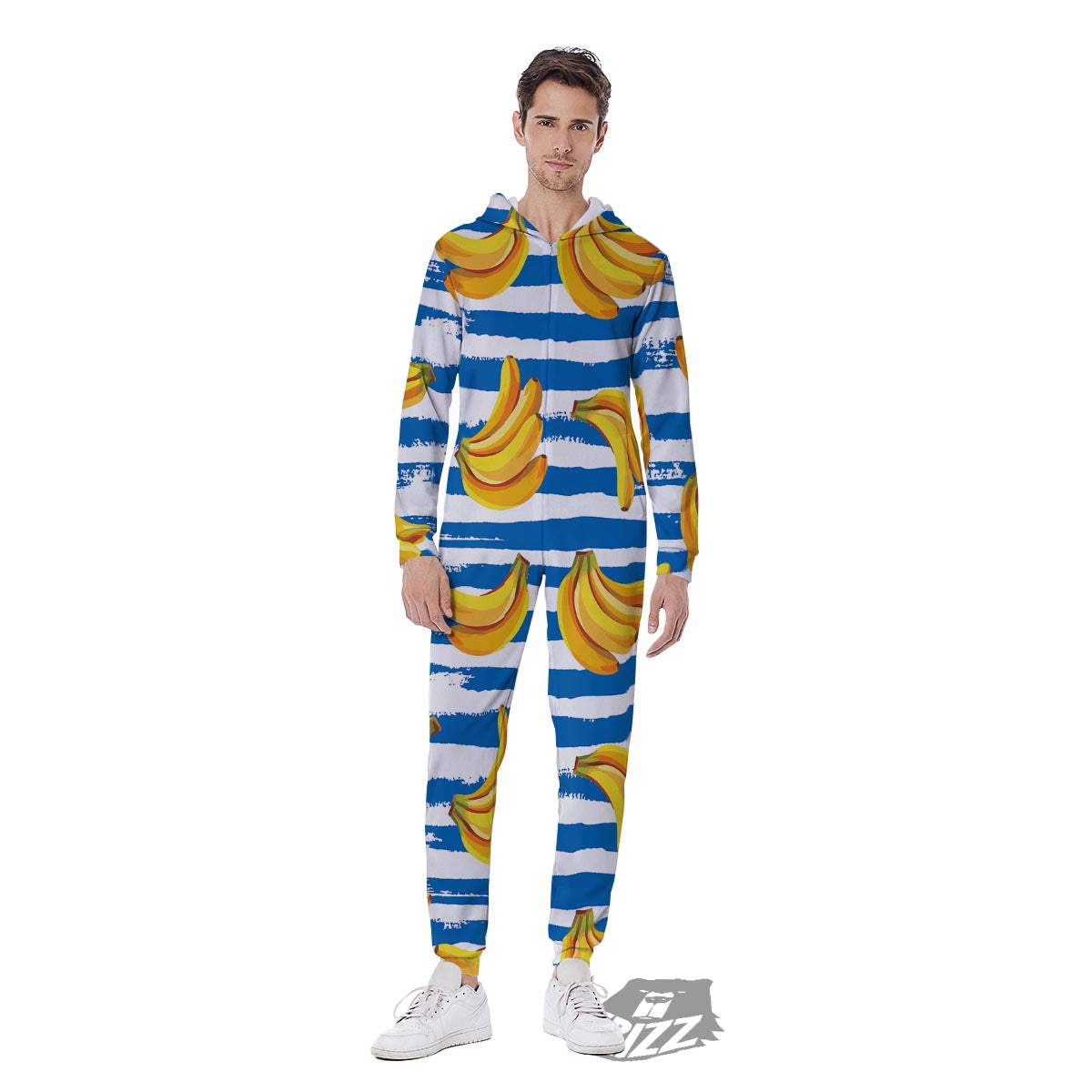 Banana Blue And White Striped Print Pattern Men's Jumpsuit-grizzshop