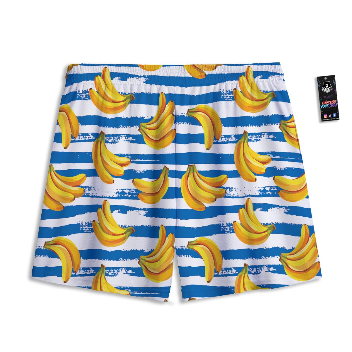 Banana Blue And White Striped Print Pattern Mesh Shorts