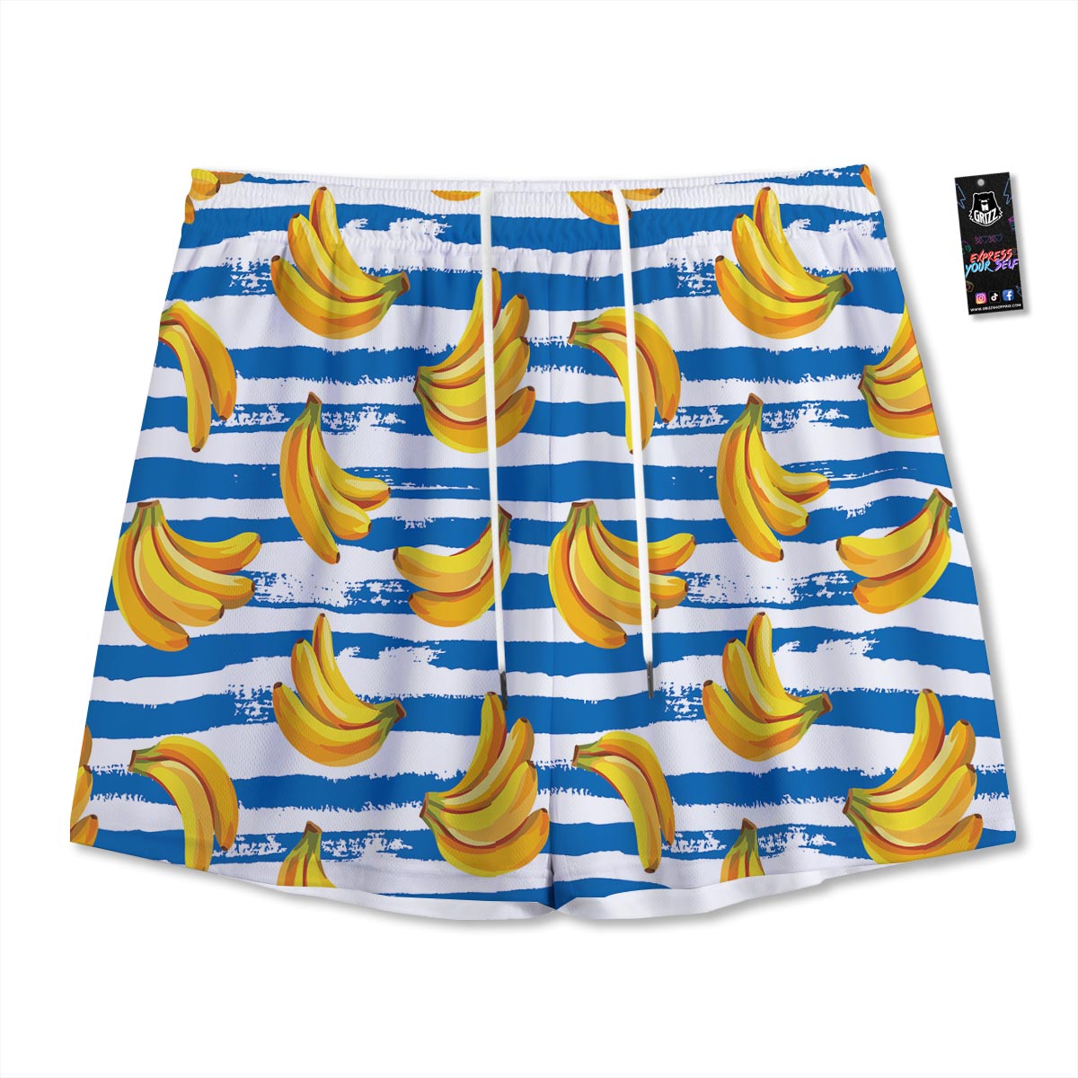Banana Blue And White Striped Print Pattern Mesh Shorts