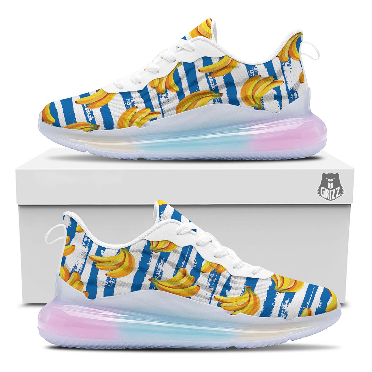 Banana Blue And White Striped Print Pattern Running Sneakers-grizzshop