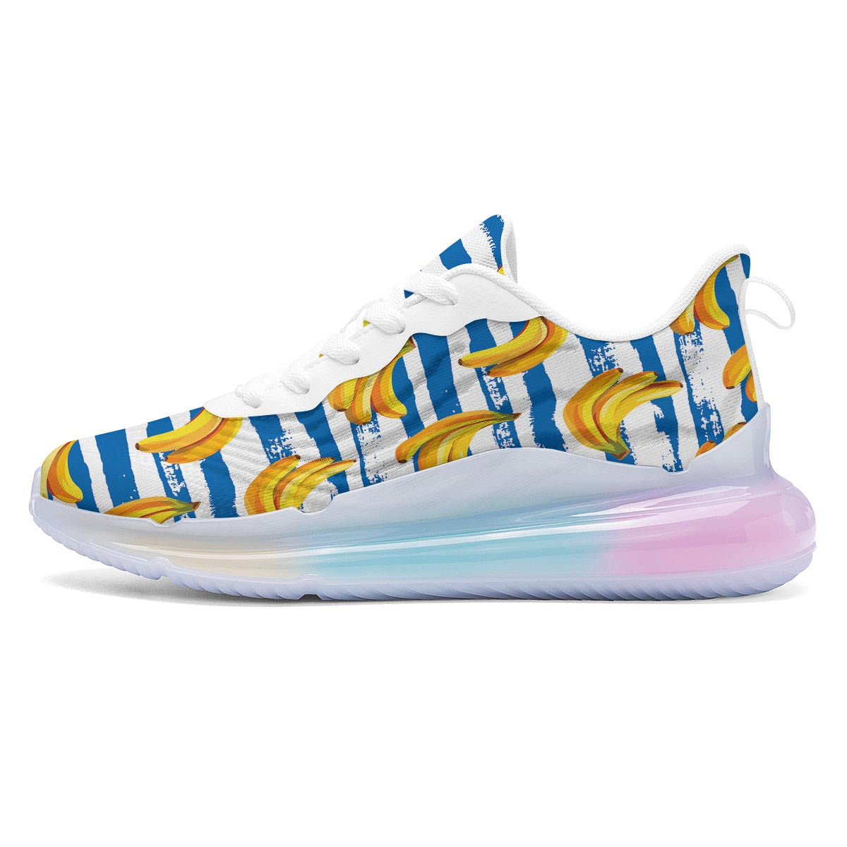 Banana Blue And White Striped Print Pattern Running Sneakers-grizzshop
