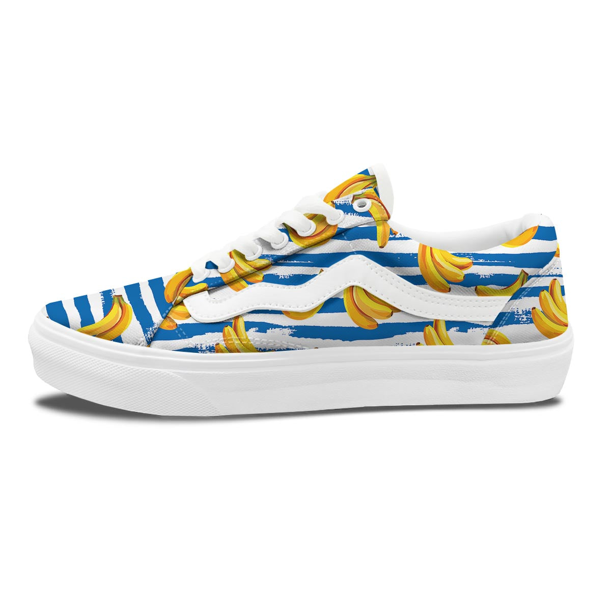 Banana Blue And White Striped Print Pattern Skate Shoes-grizzshop