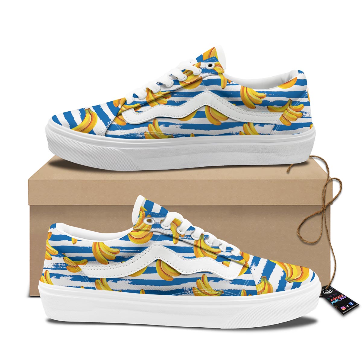 Banana Blue And White Striped Print Pattern Skate Shoes-grizzshop