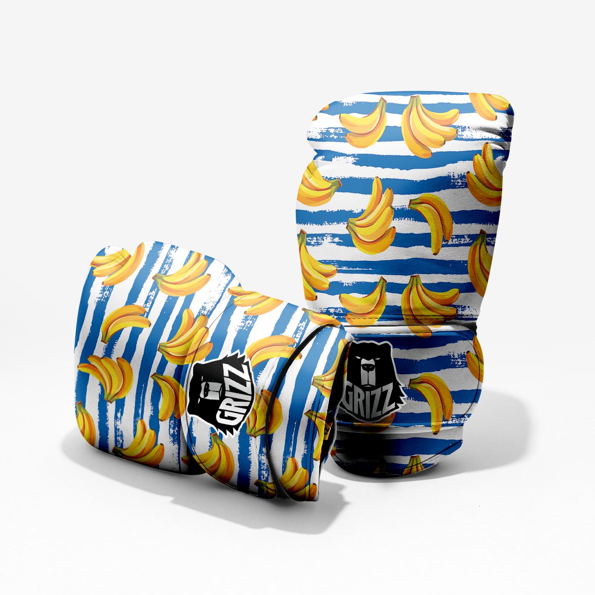 Banana Blue And White Striped Print Pattern Pro Boxing Glove