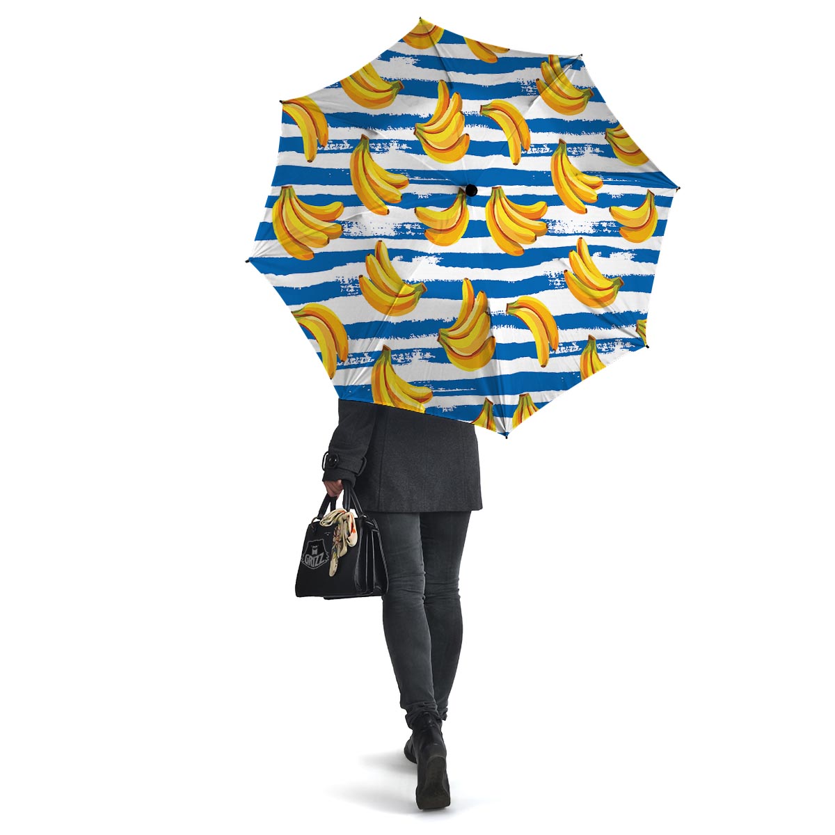 Banana Blue And White Striped Print Pattern Umbrella-grizzshop