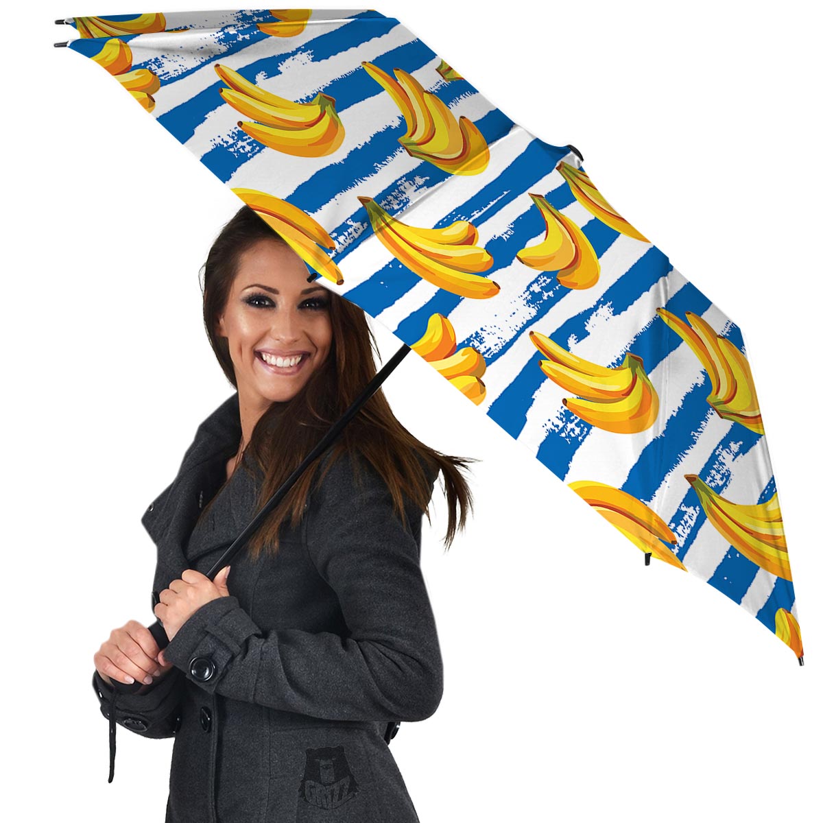 Banana Blue And White Striped Print Pattern Umbrella-grizzshop