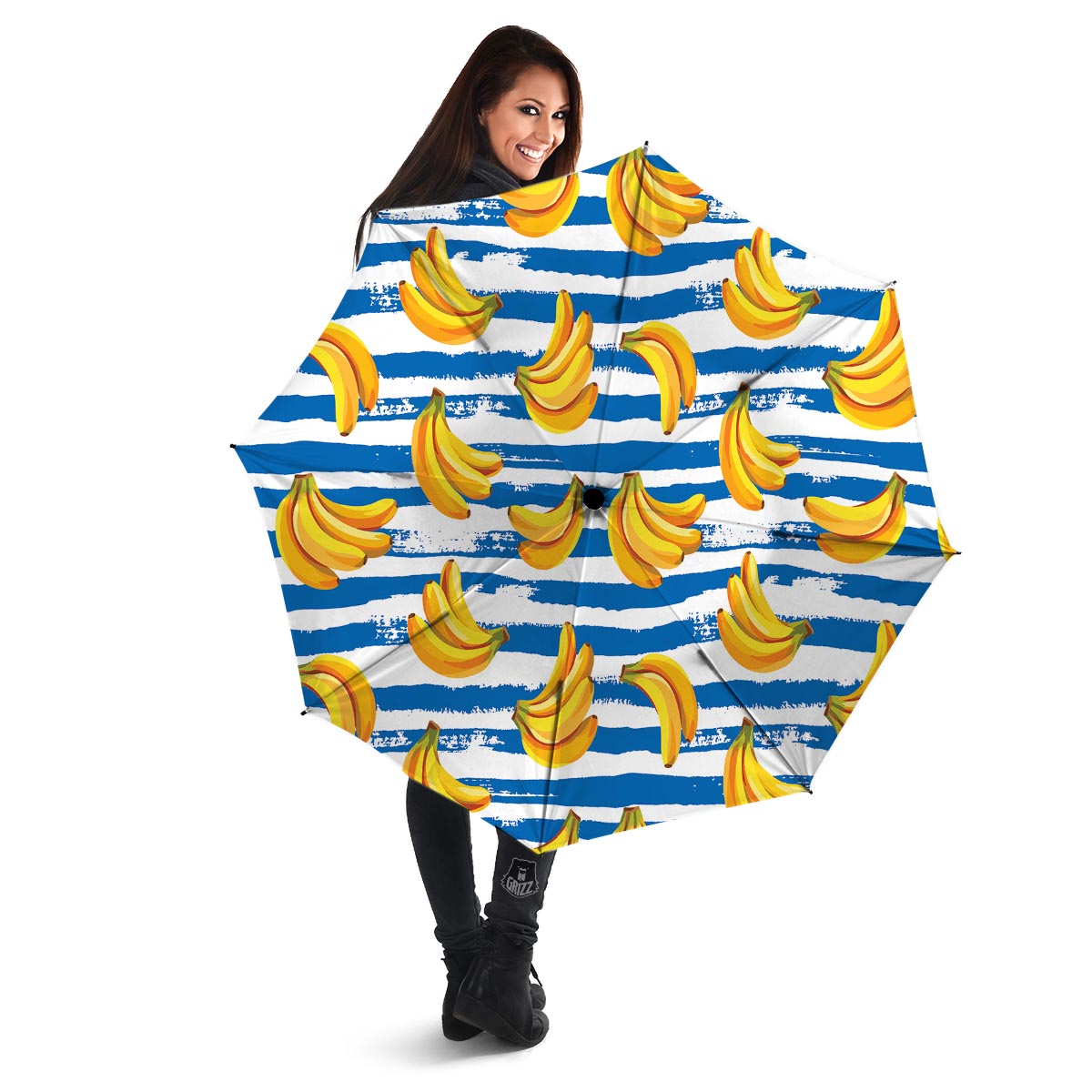 Banana Blue And White Striped Print Pattern Umbrella-grizzshop