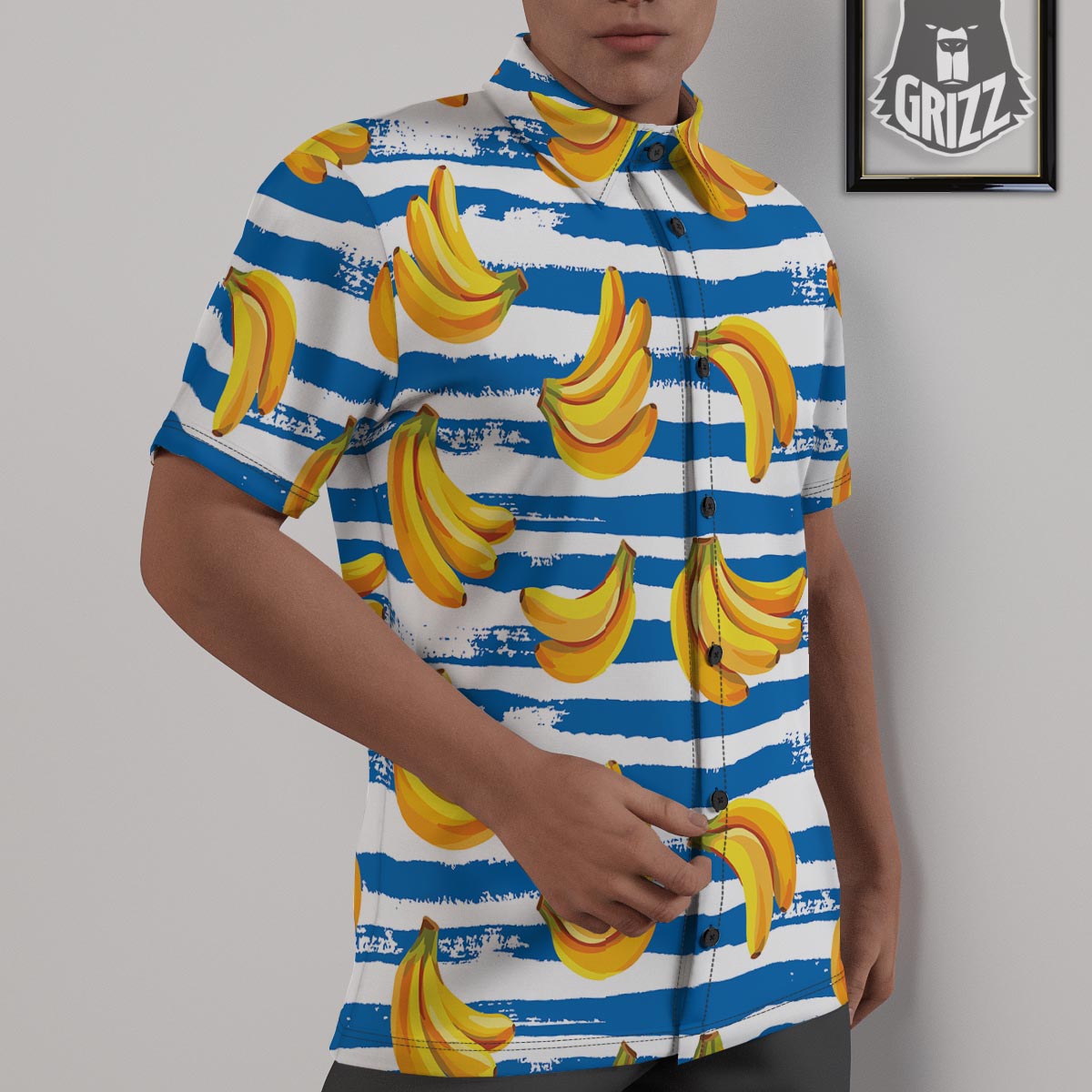 Banana Blue And White Striped Print Pattern Untucked Shirts-grizzshop