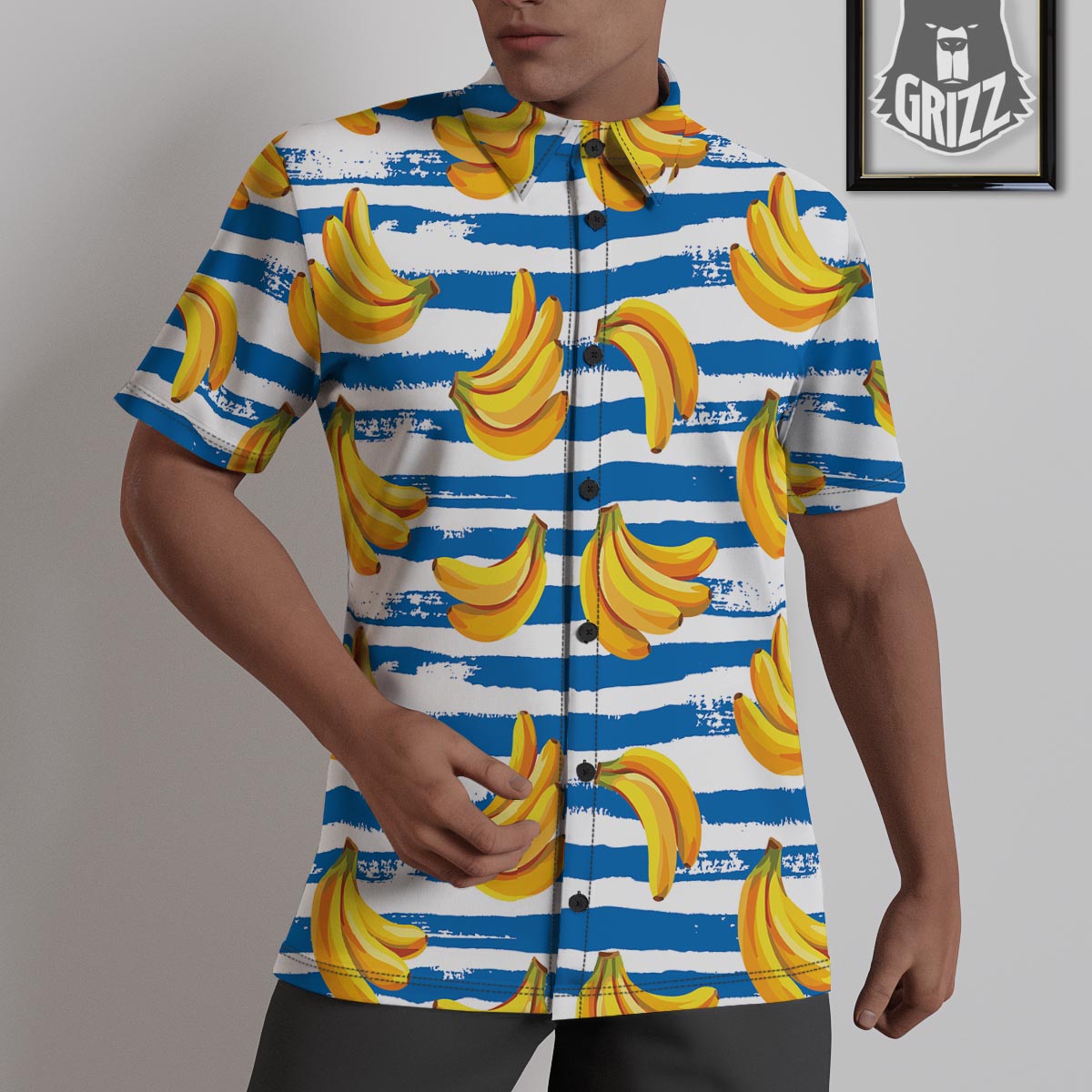 Banana Blue And White Striped Print Pattern Untucked Shirts-grizzshop