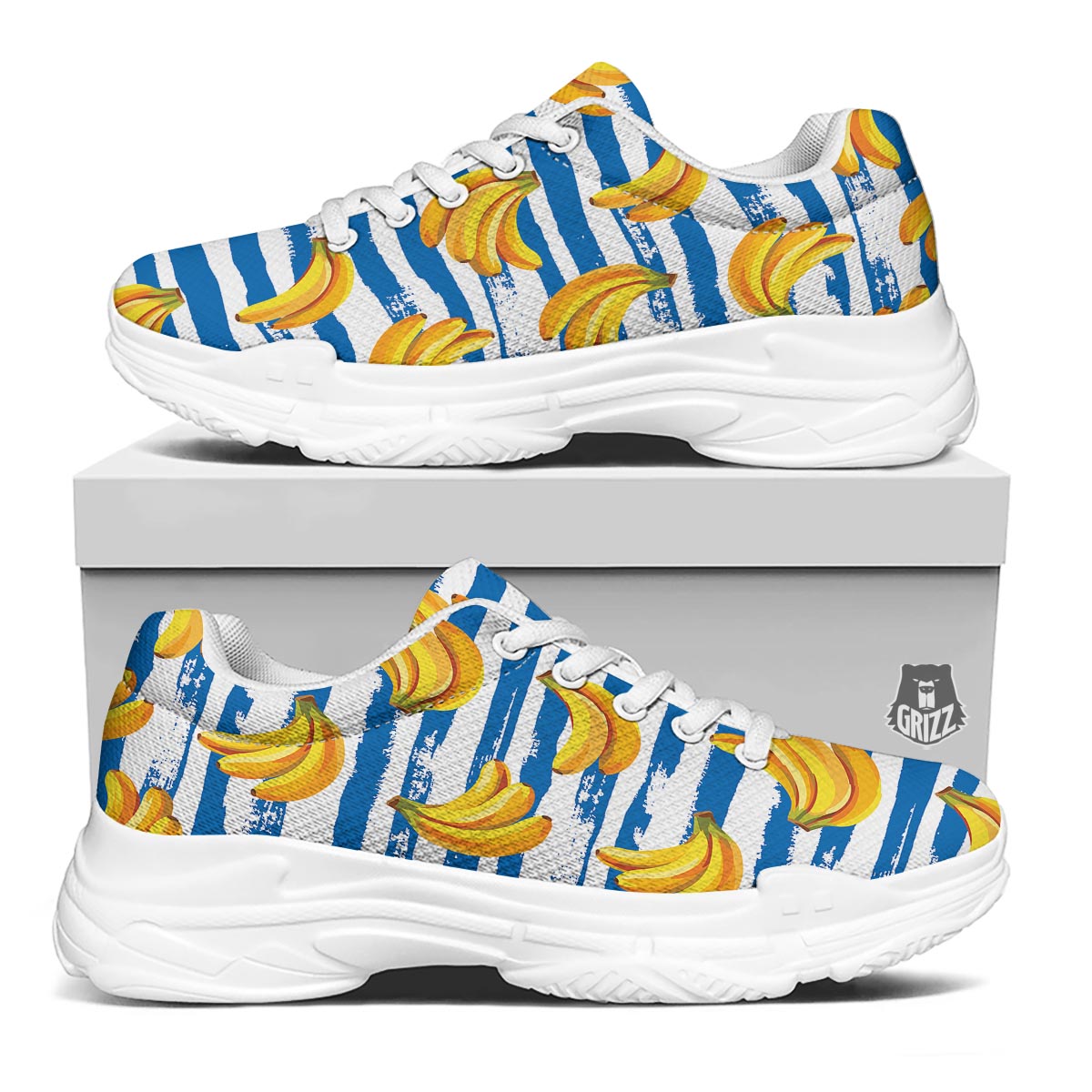 Banana Blue And White Striped Print Pattern White Chunky Shoes-grizzshop