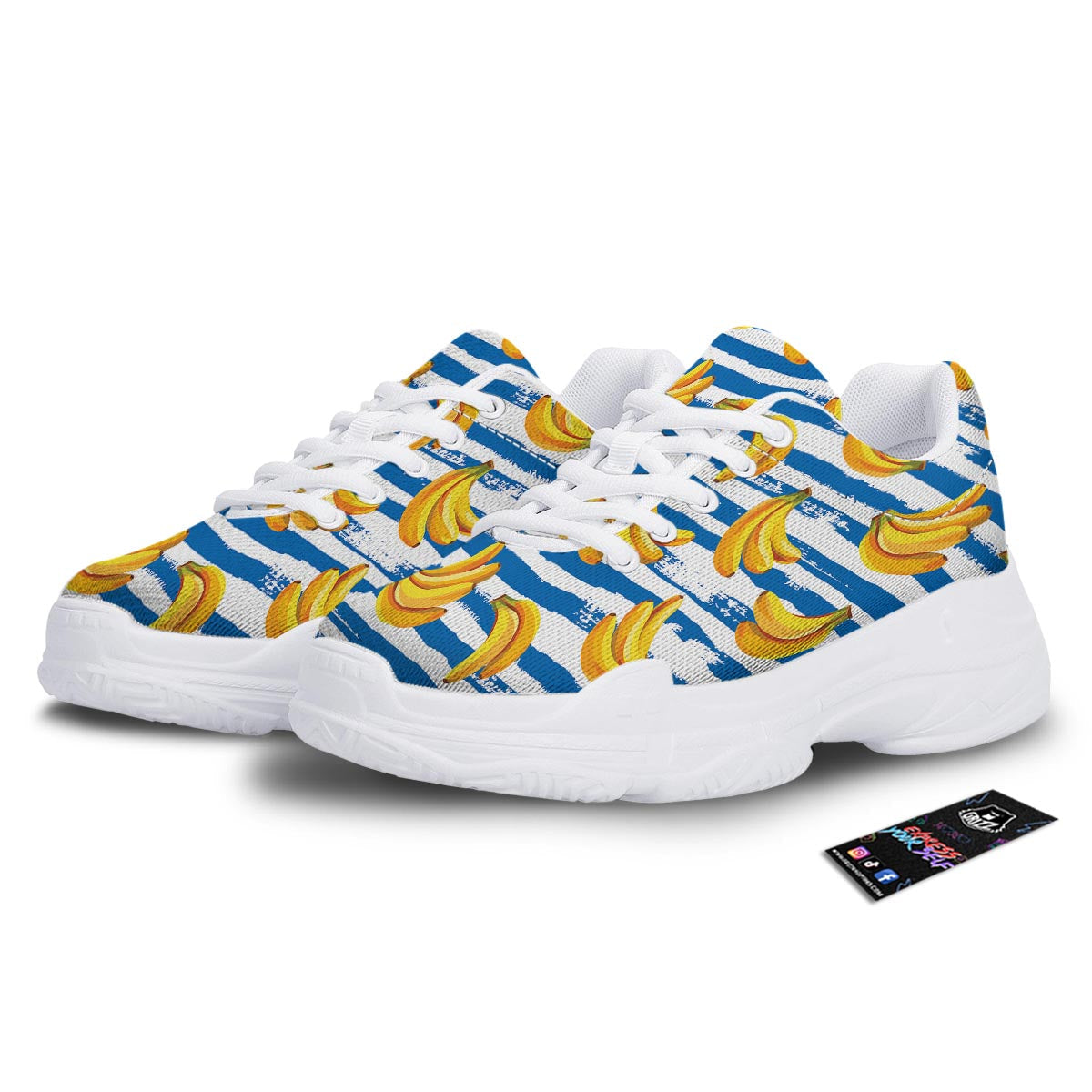 Banana Blue And White Striped Print Pattern White Chunky Shoes-grizzshop