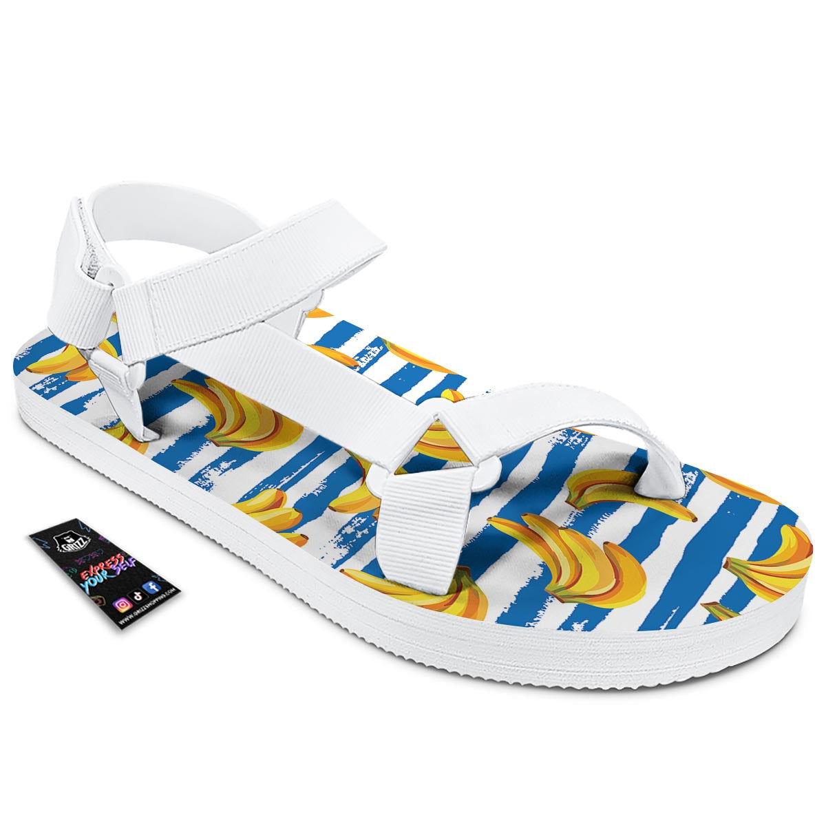 Banana Blue And White Striped Print Pattern White Open Toe Sandals-grizzshop