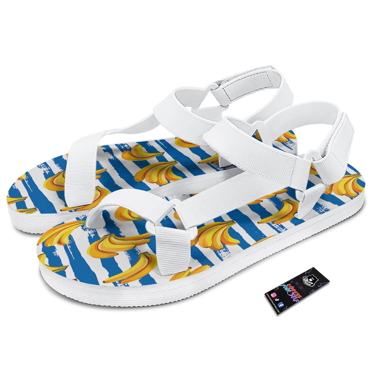 Banana Blue And White Striped Print Pattern White Open Toe Sandals-grizzshop