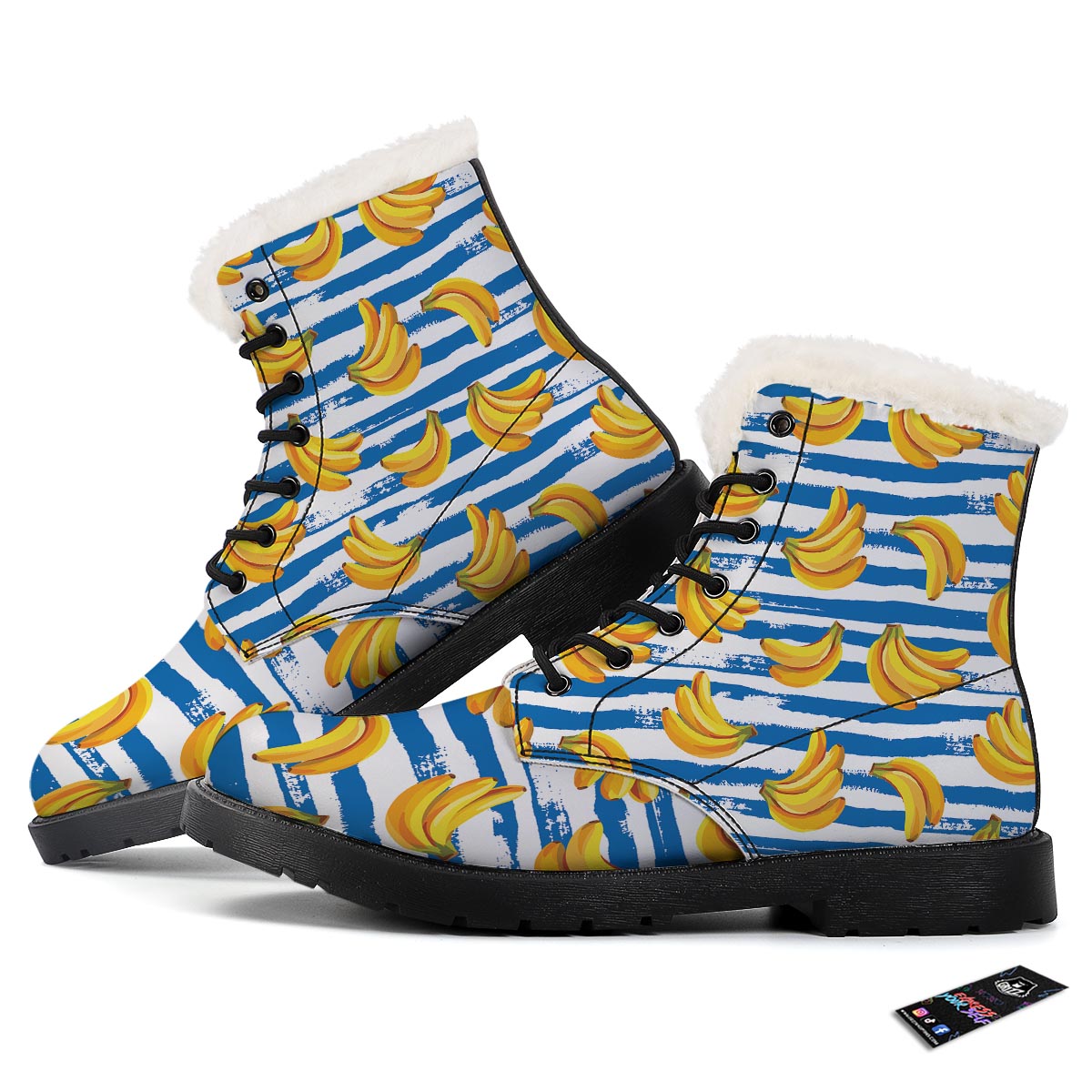 Banana Blue And White Striped Print Pattern Winter Boots-grizzshop