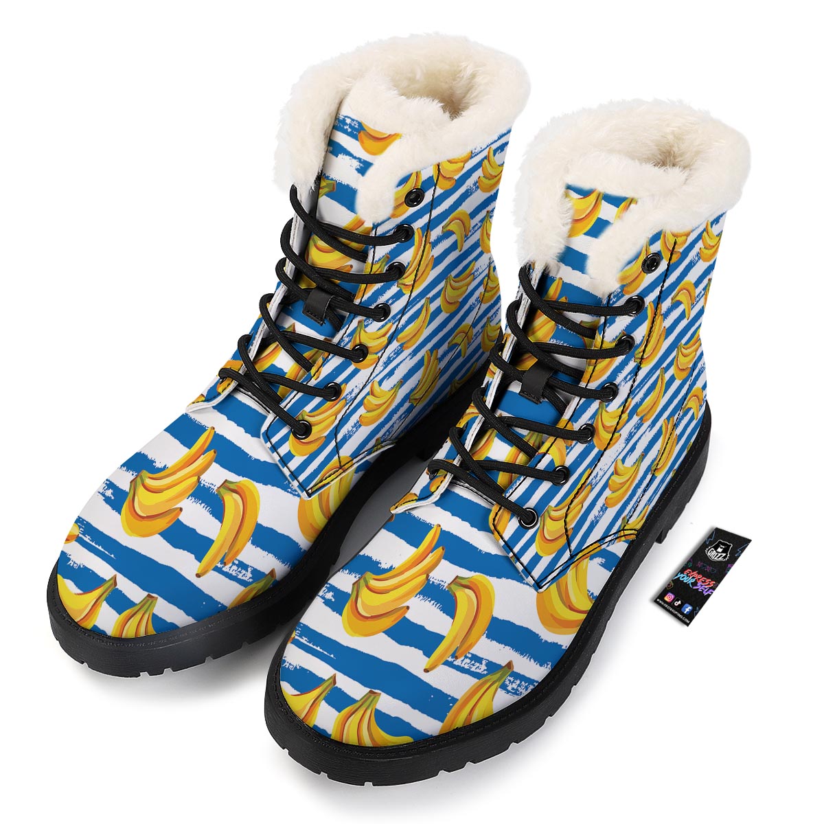 Banana Blue And White Striped Print Pattern Winter Boots-grizzshop