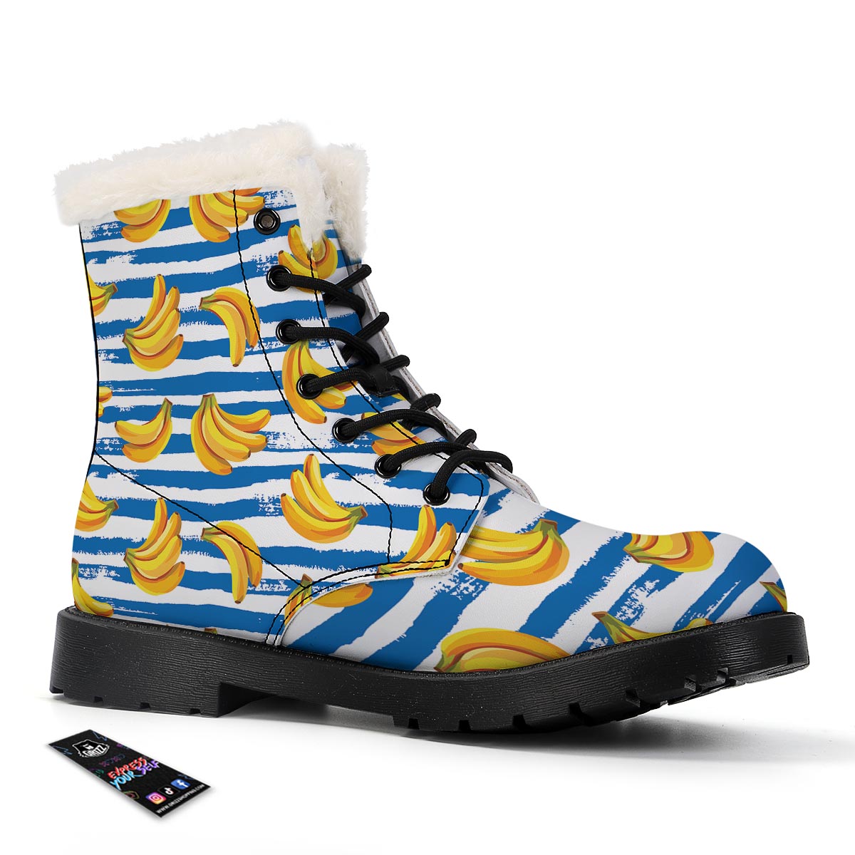 Banana Blue And White Striped Print Pattern Winter Boots-grizzshop