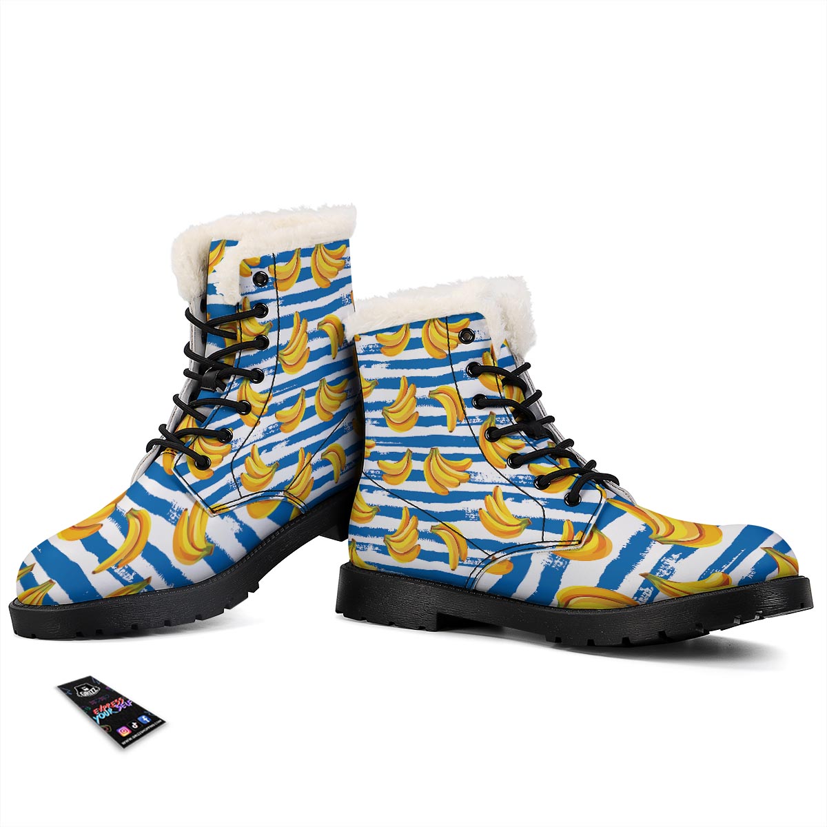 Banana Blue And White Striped Print Pattern Winter Boots-grizzshop