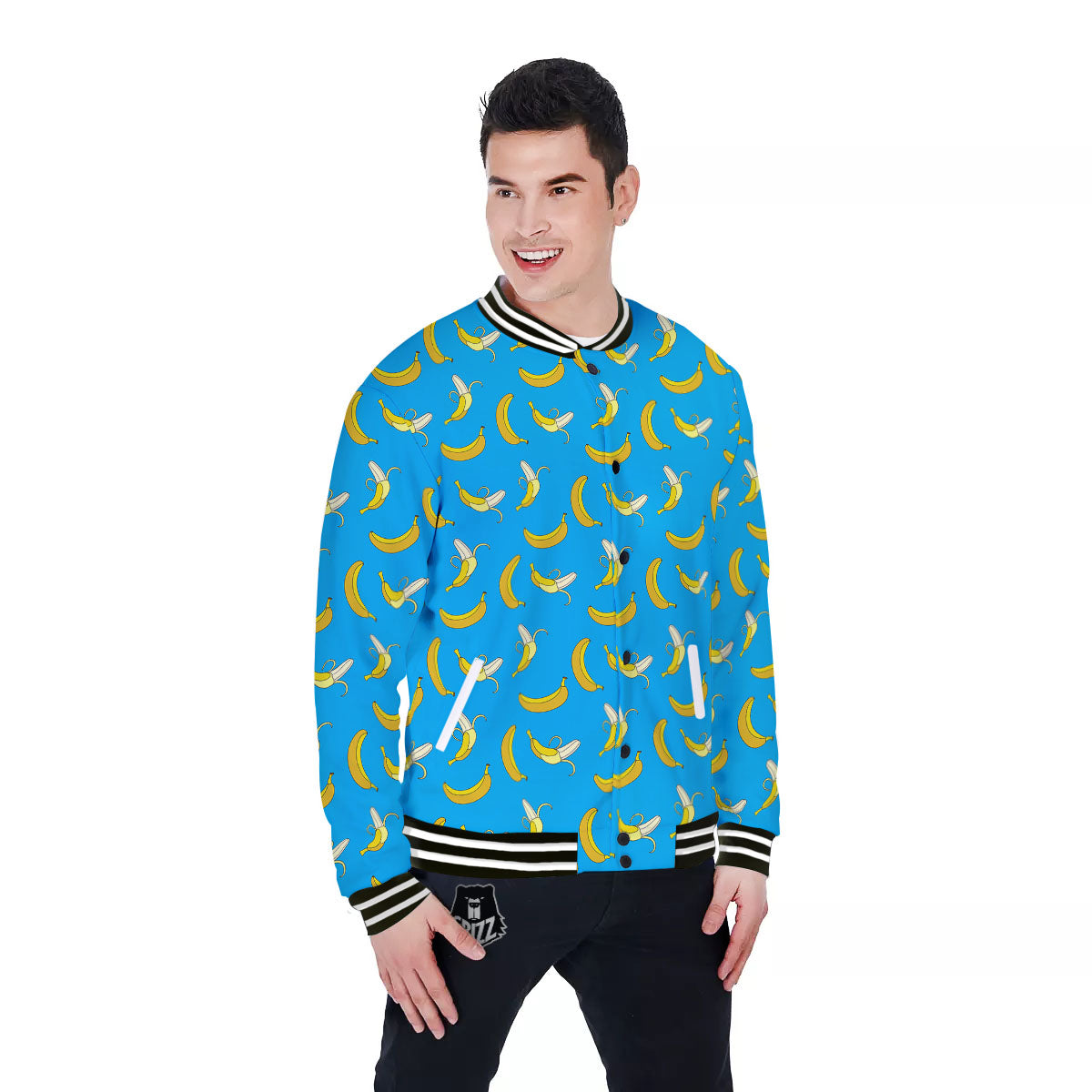 Banana Blue Print Pattern Baseball Jacket-grizzshop