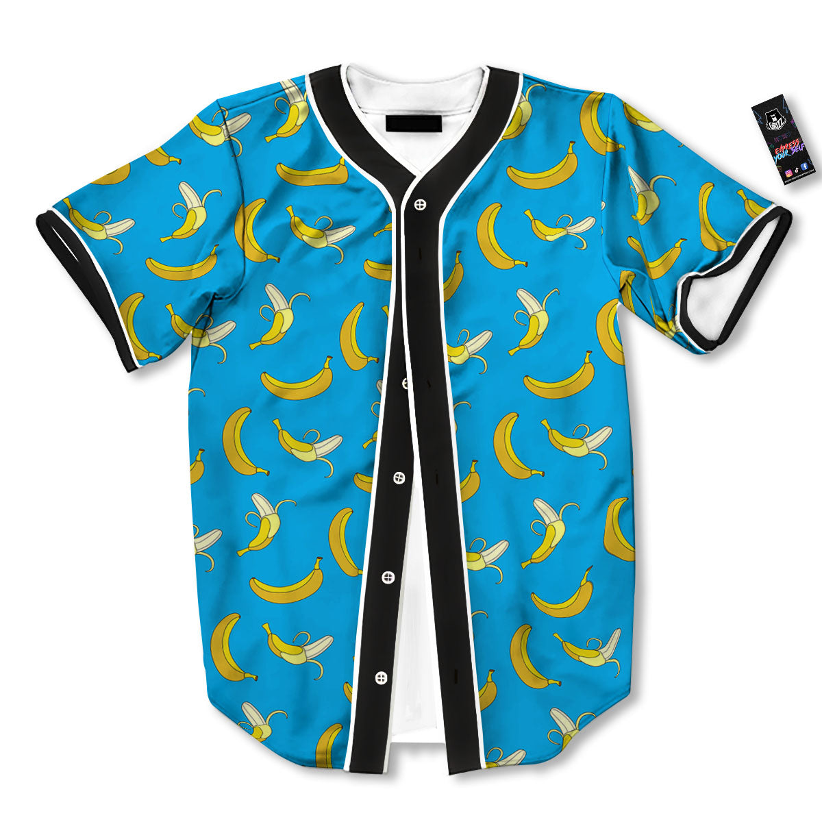 Banana Blue Print Pattern Baseball Jersey-grizzshop