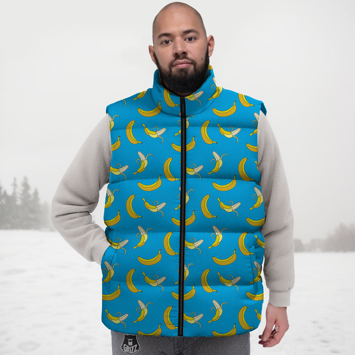 Banana Blue Print Pattern Down Vest