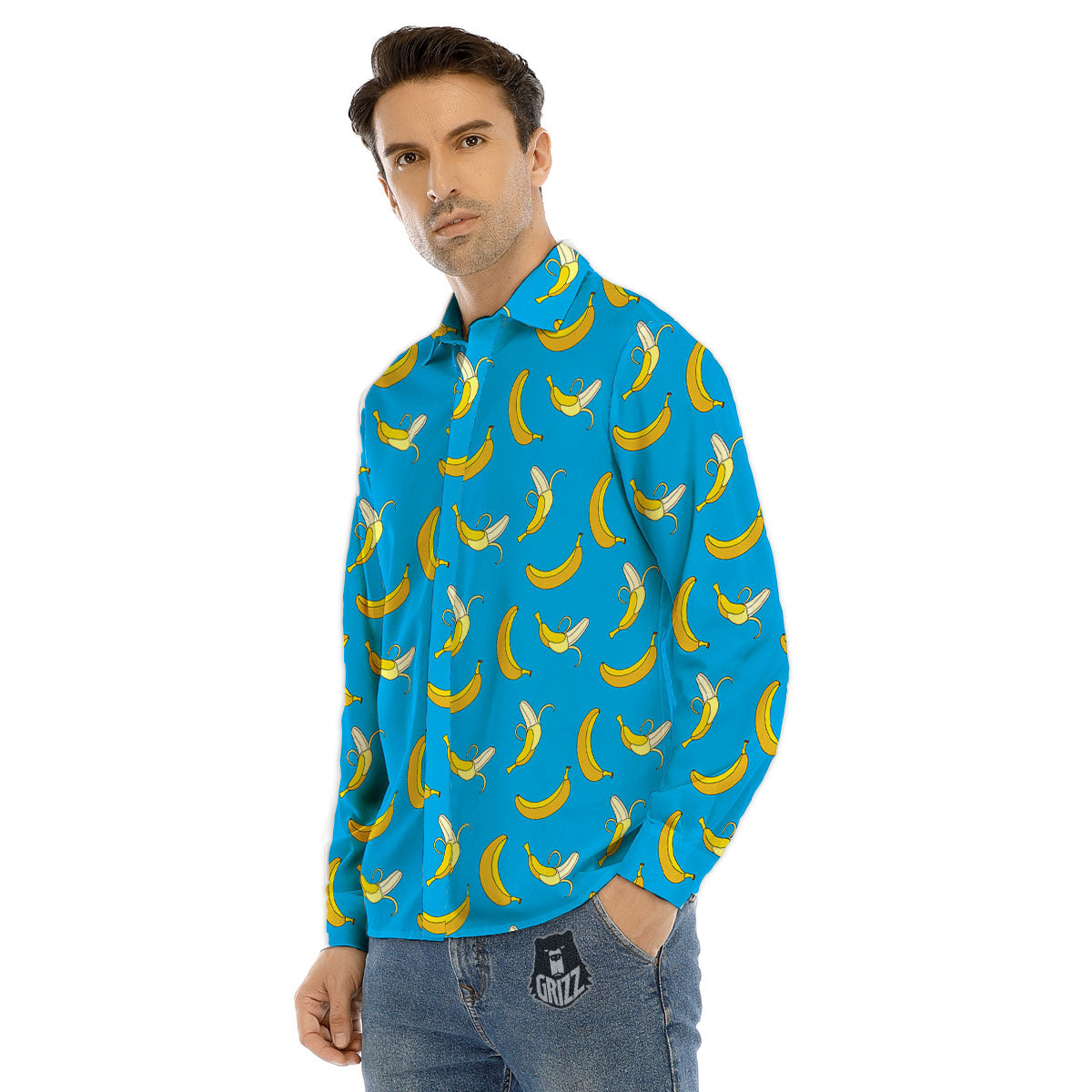 Banana Blue Print Pattern Men's Dress Shirts-grizzshop