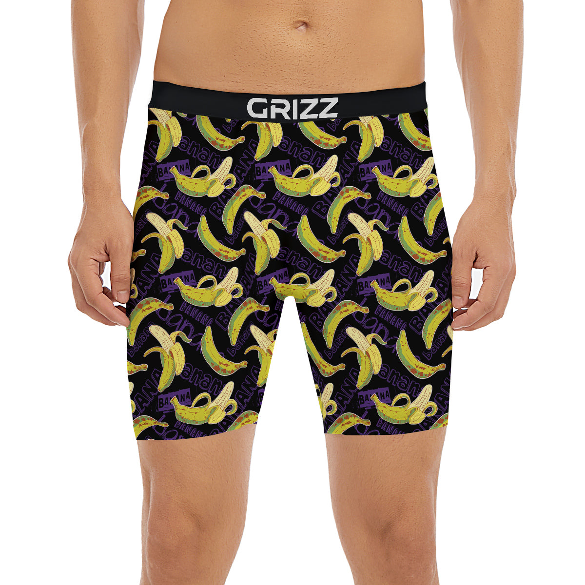 Banana Color Vintage Purple Print Pattern Boxer Briefs-grizzshop
