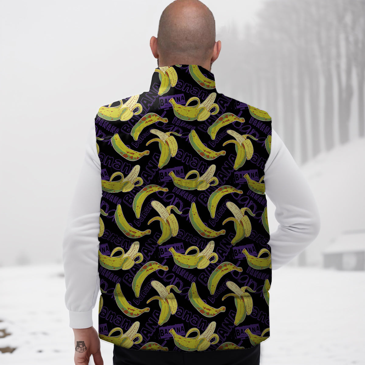 Banana Color Vintage Purple Print Pattern Down Vest