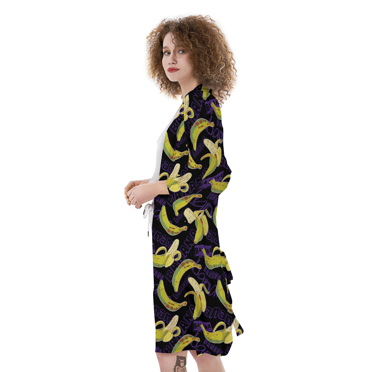 Banana Color Vintage Purple Print Pattern Kimono-grizzshop