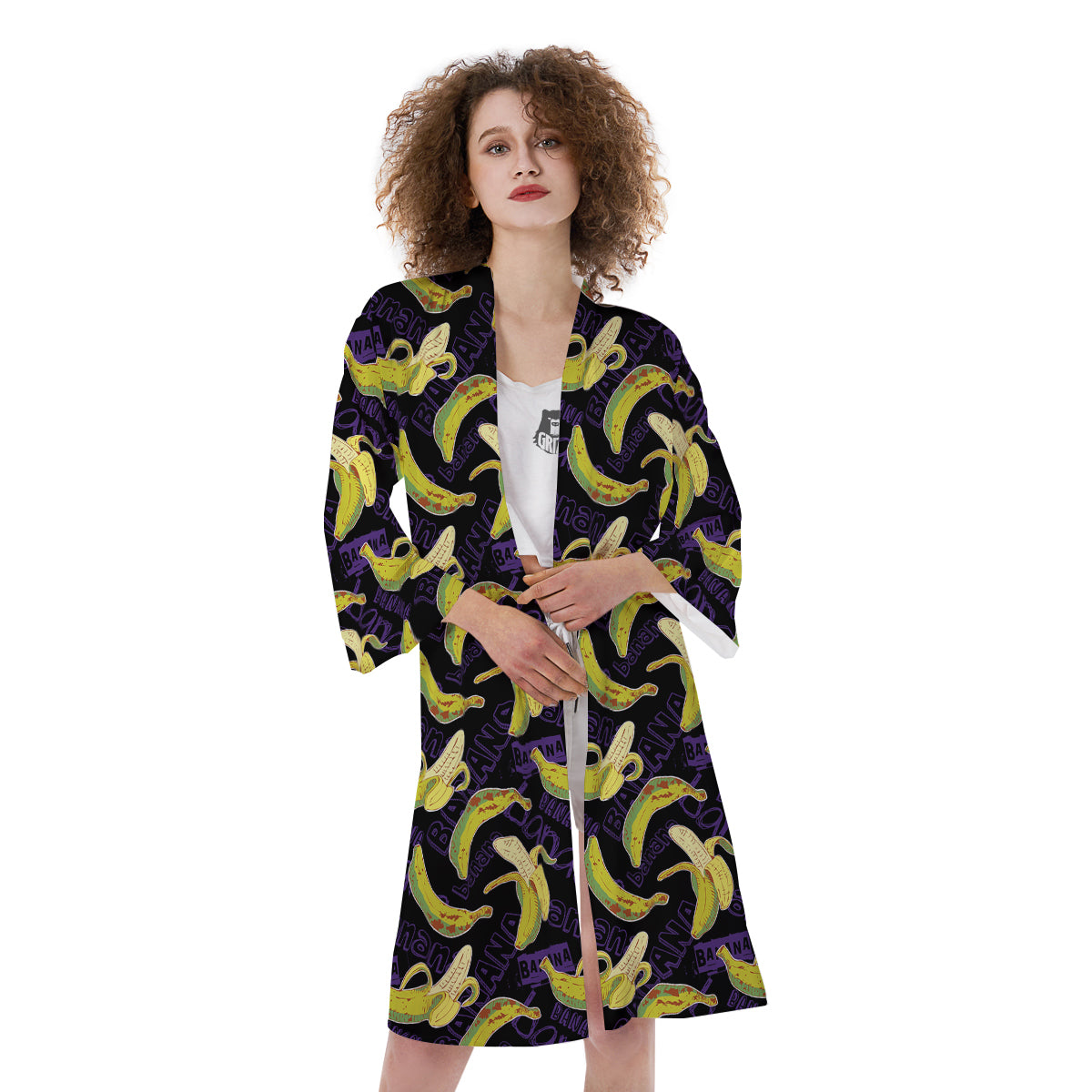 Banana Color Vintage Purple Print Pattern Kimono-grizzshop