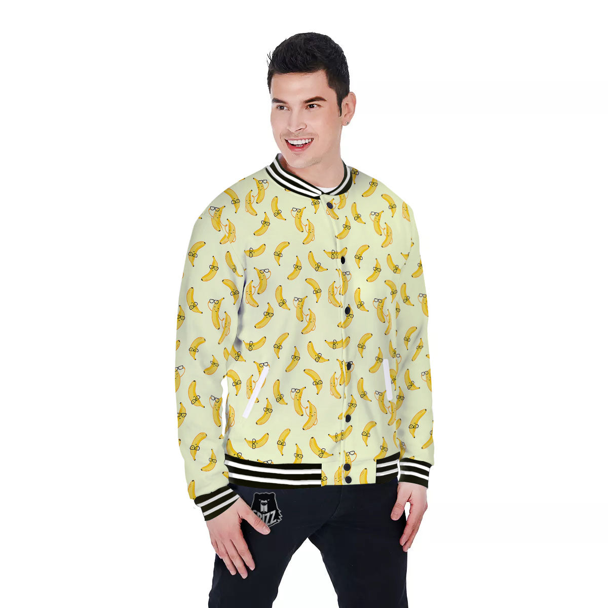 Banana Cute Print Pattern Baseball Jacket-grizzshop