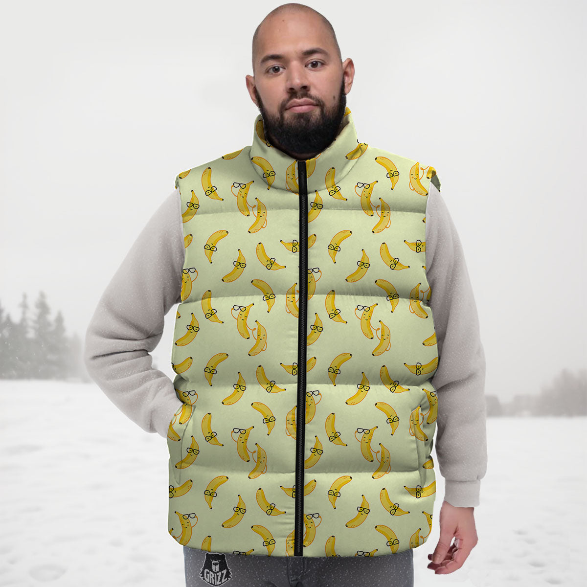 Banana Cute Print Pattern Down Vest