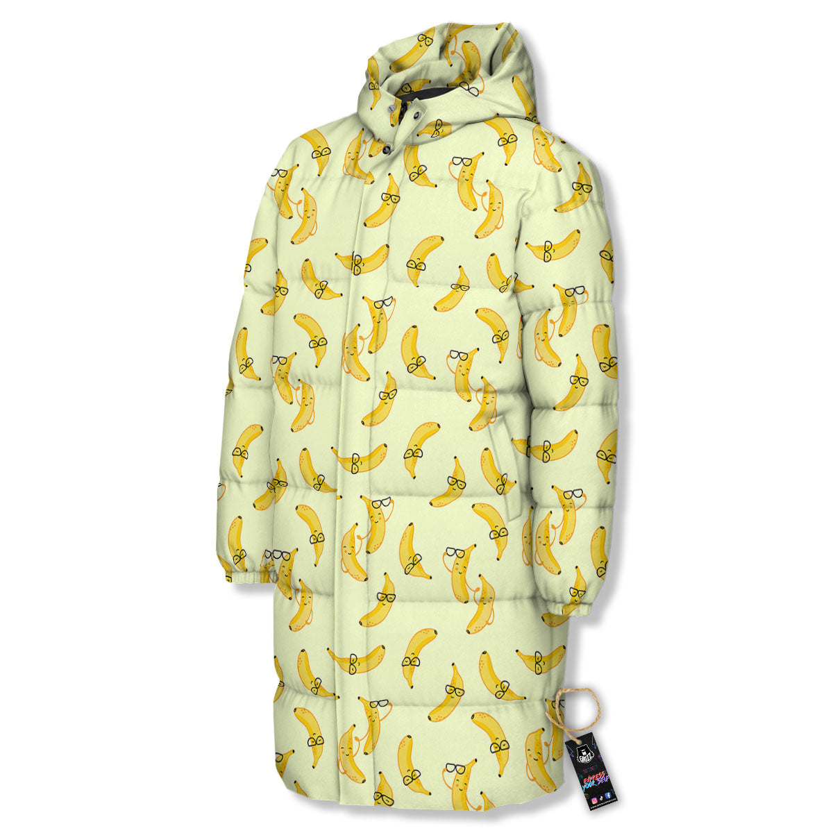 Banana Cute Print Pattern Long Down Jacket-grizzshop