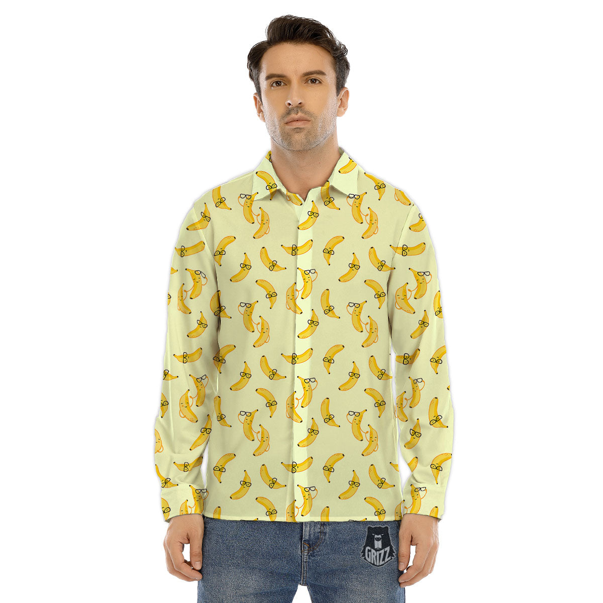 Banana Cute Print Pattern Men's Dress Shirts-grizzshop