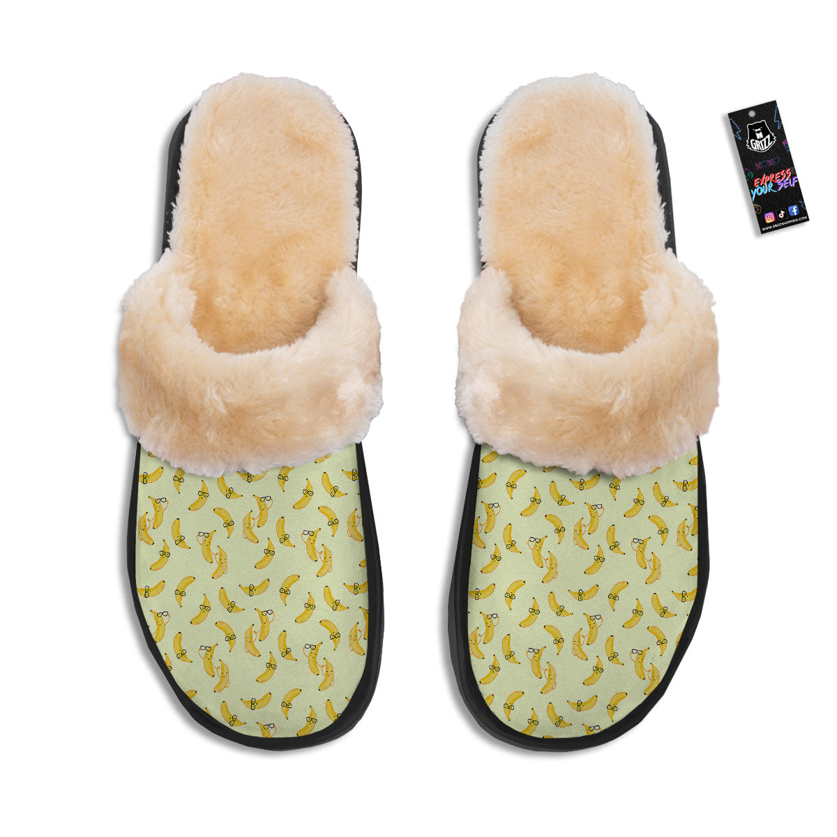 Banana Cute Print Pattern Slippers-grizzshop