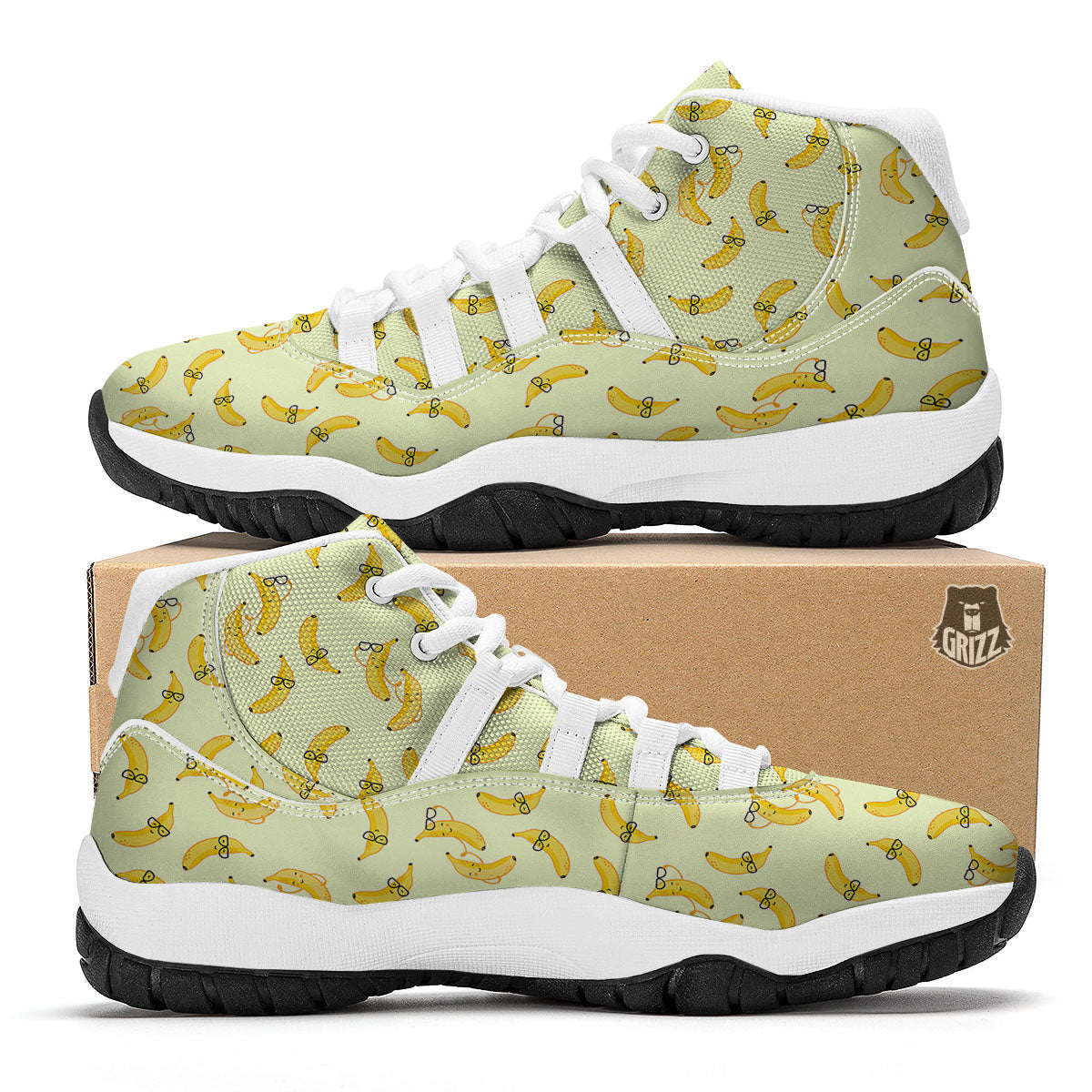 Banana Cute Print Pattern White Bball Shoes-grizzshop