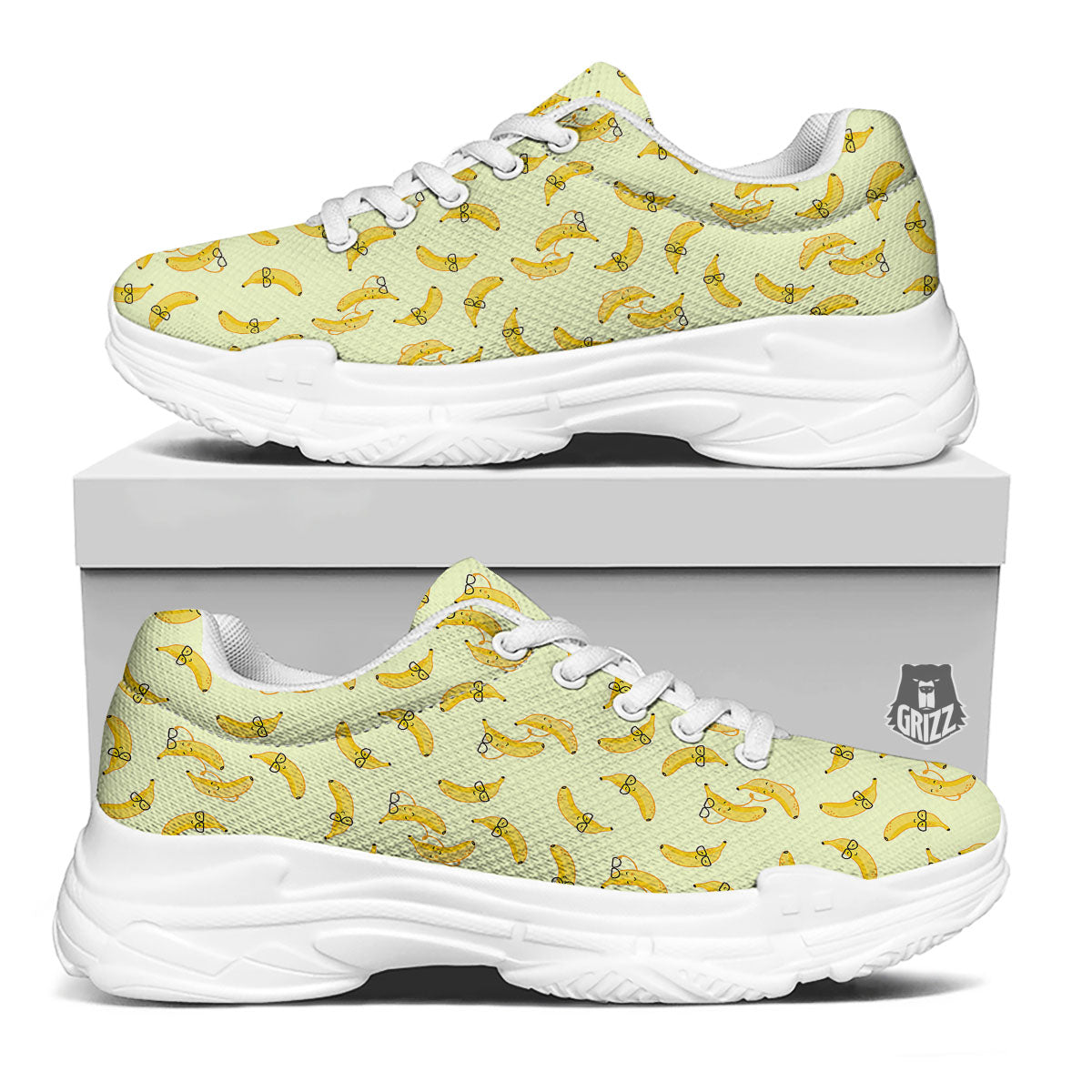 Banana Cute Print Pattern White Chunky Shoes-grizzshop