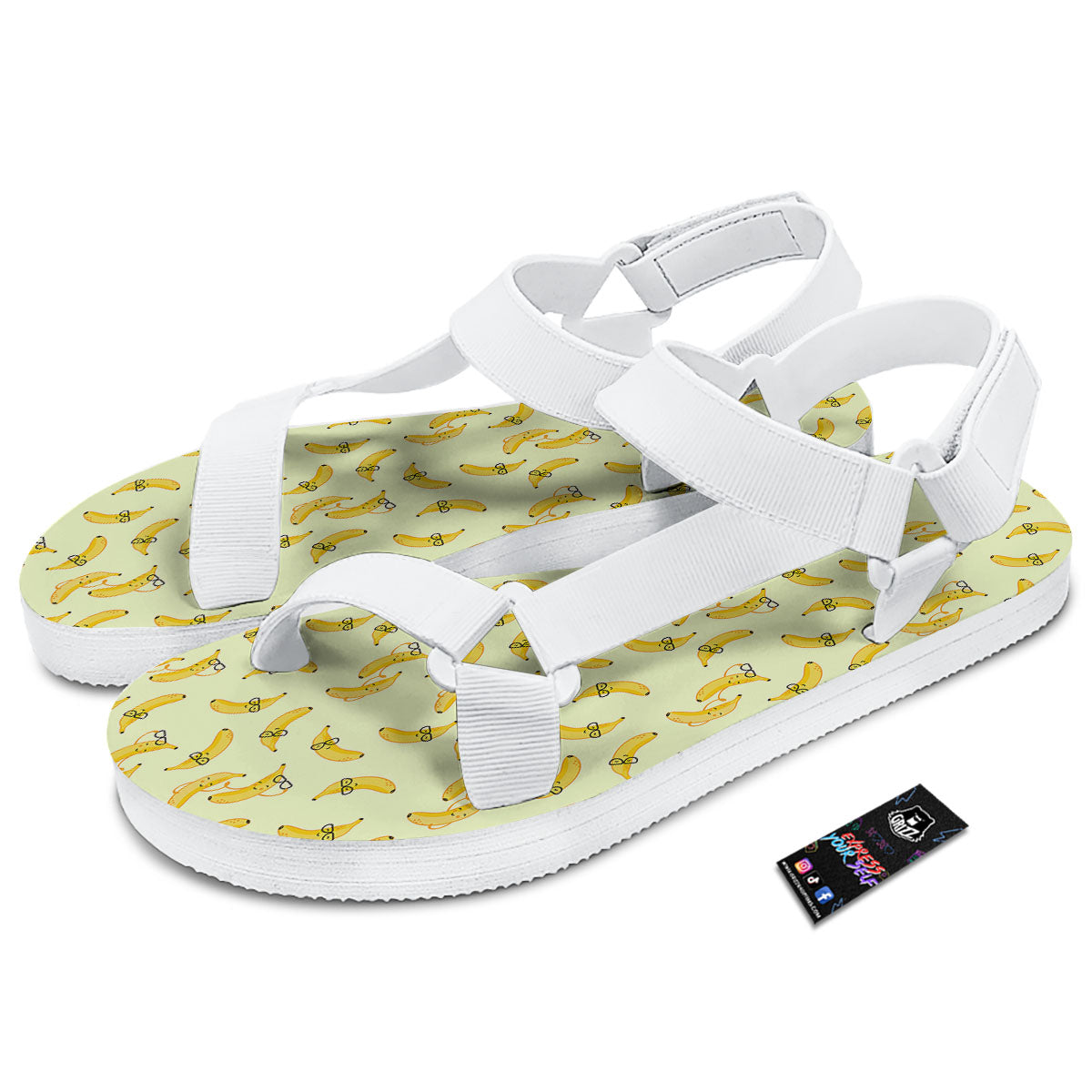 Banana Cute Print Pattern White Open Toe Sandals-grizzshop