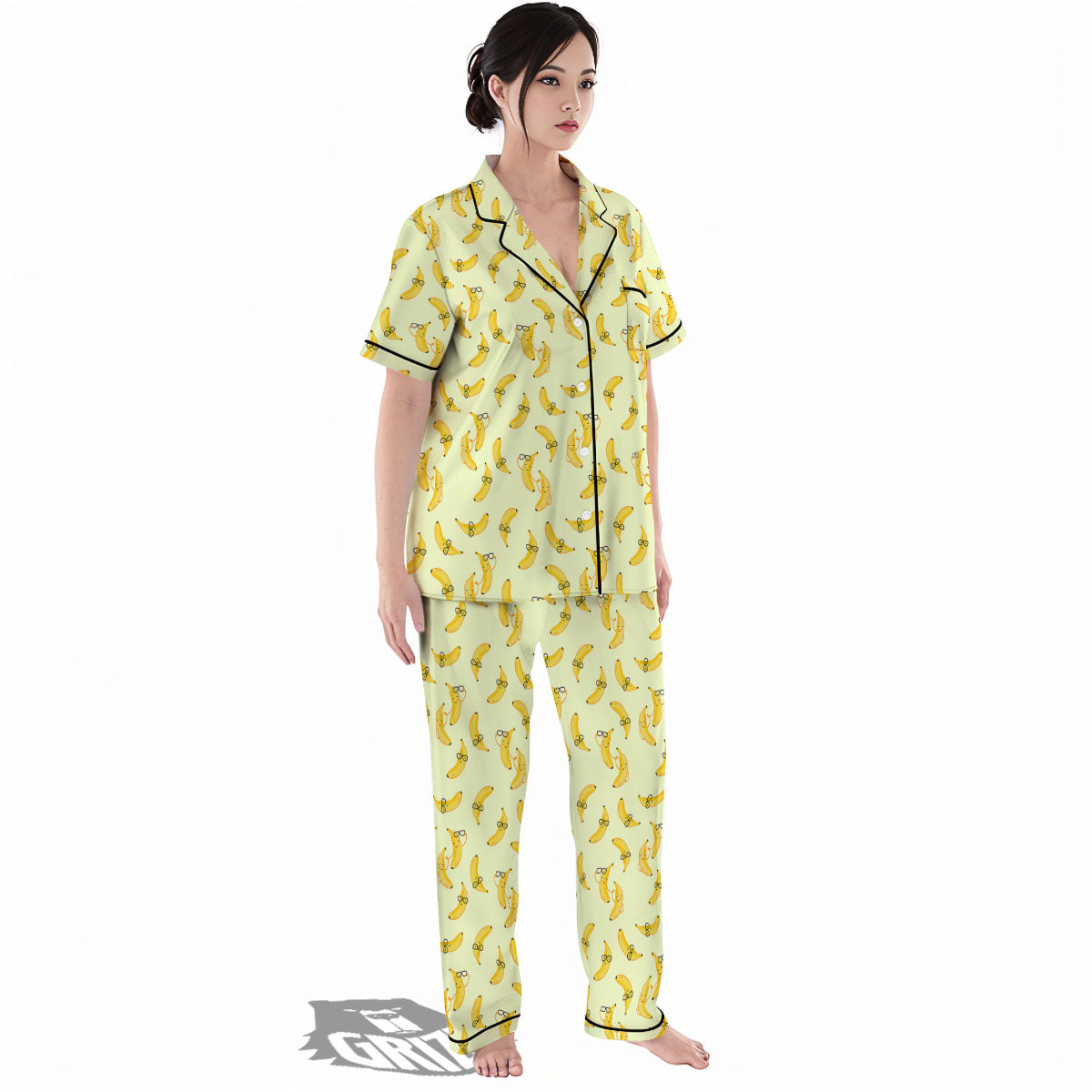 Banana Cute Print Pattern Women's Pajamas Set-grizzshop