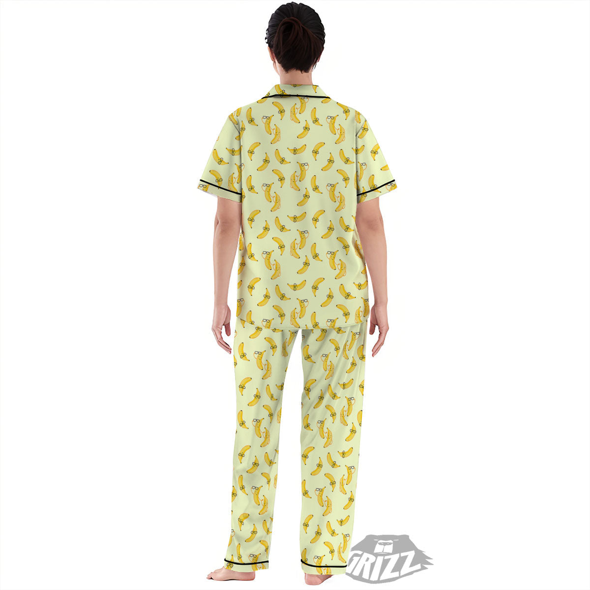 Banana Cute Print Pattern Women's Pajamas Set-grizzshop