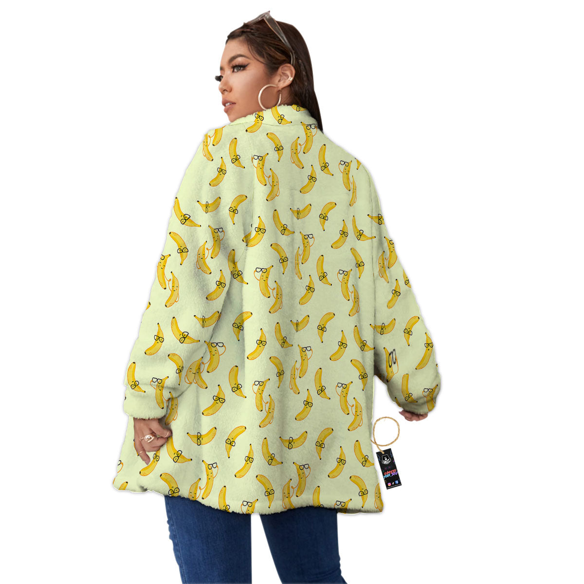 Banana Cute Print Pattern Women's Sherpa Jacket-grizzshop