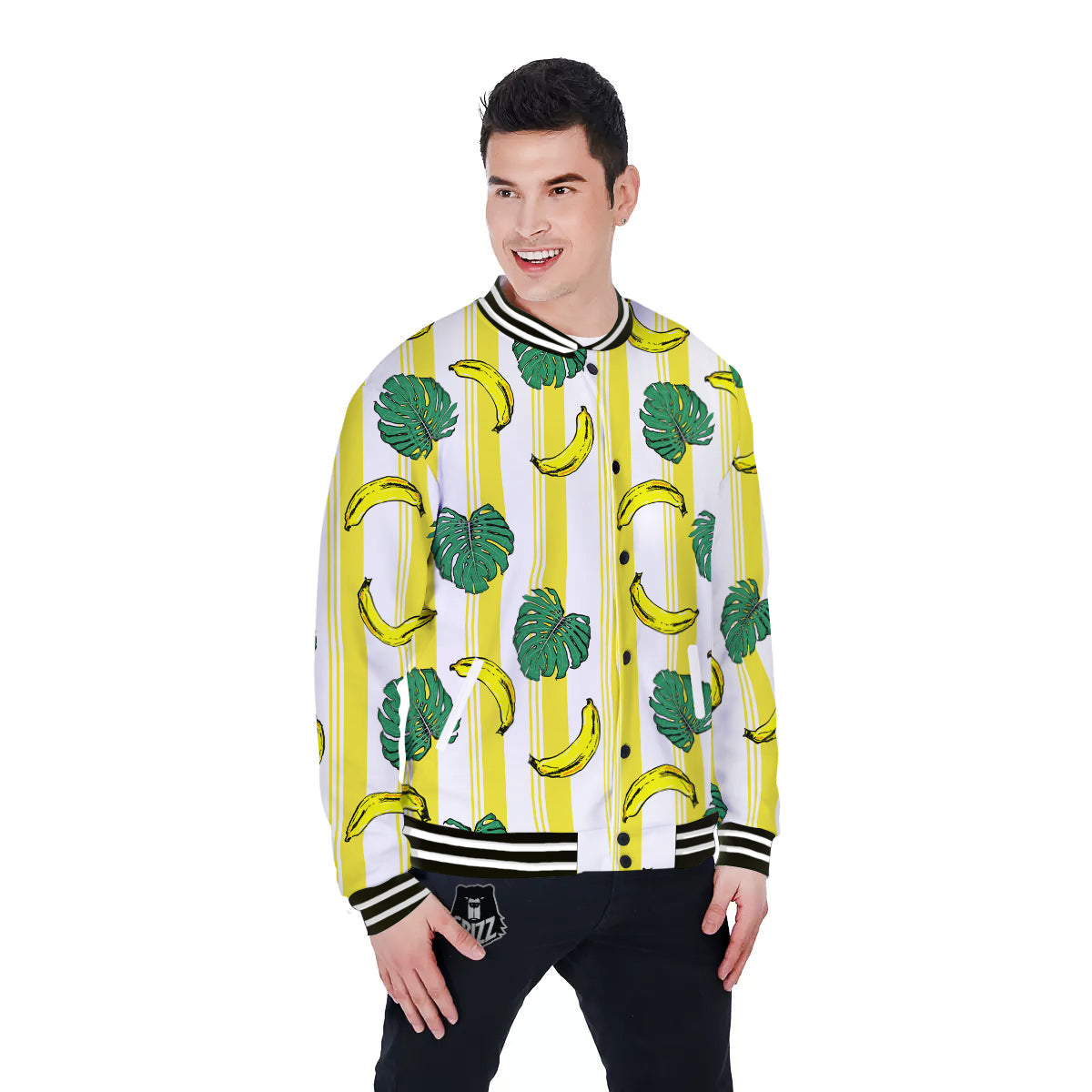 Banana Geometric Yellow Print Pattern Baseball Jacket-grizzshop