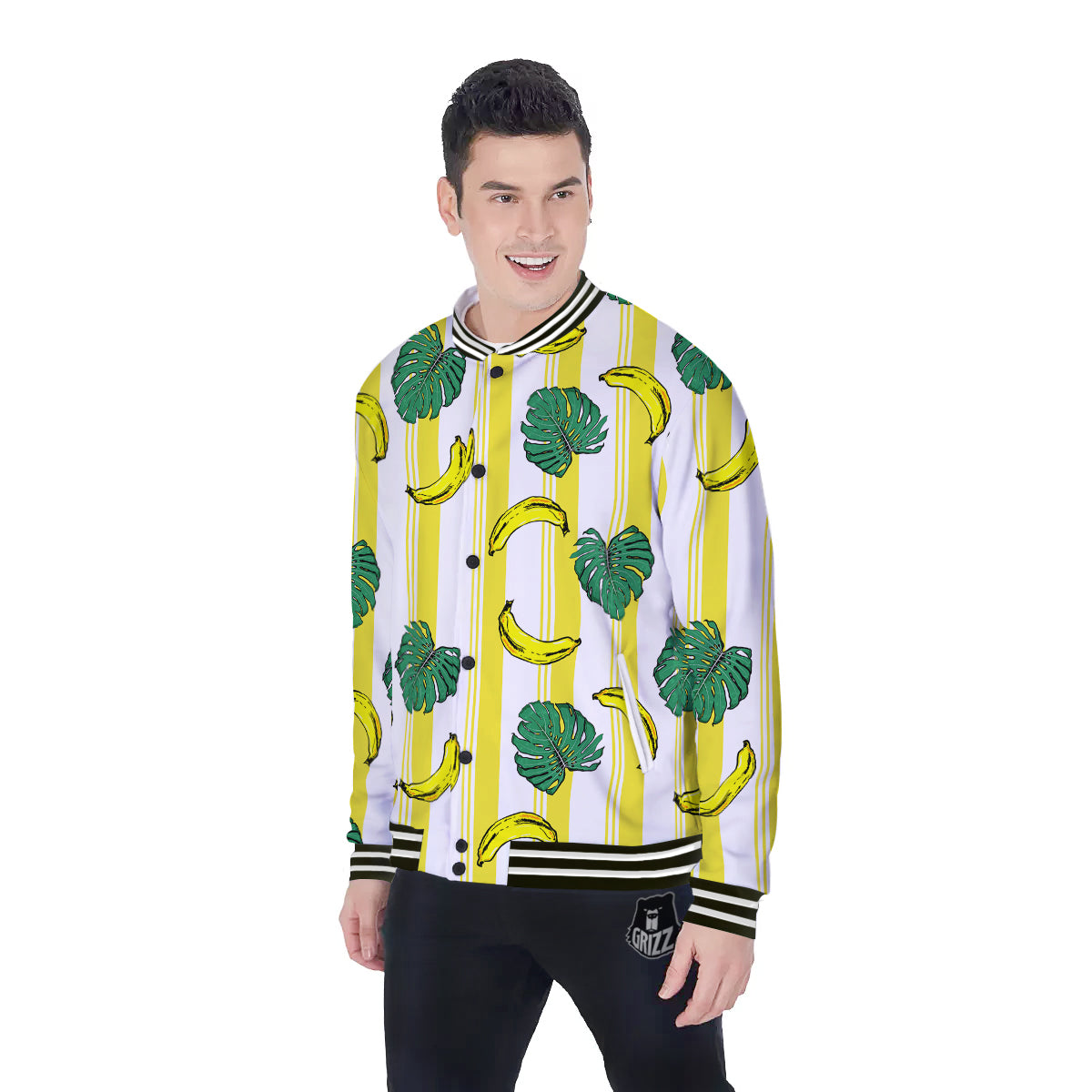 Banana Geometric Yellow Print Pattern Baseball Jacket-grizzshop