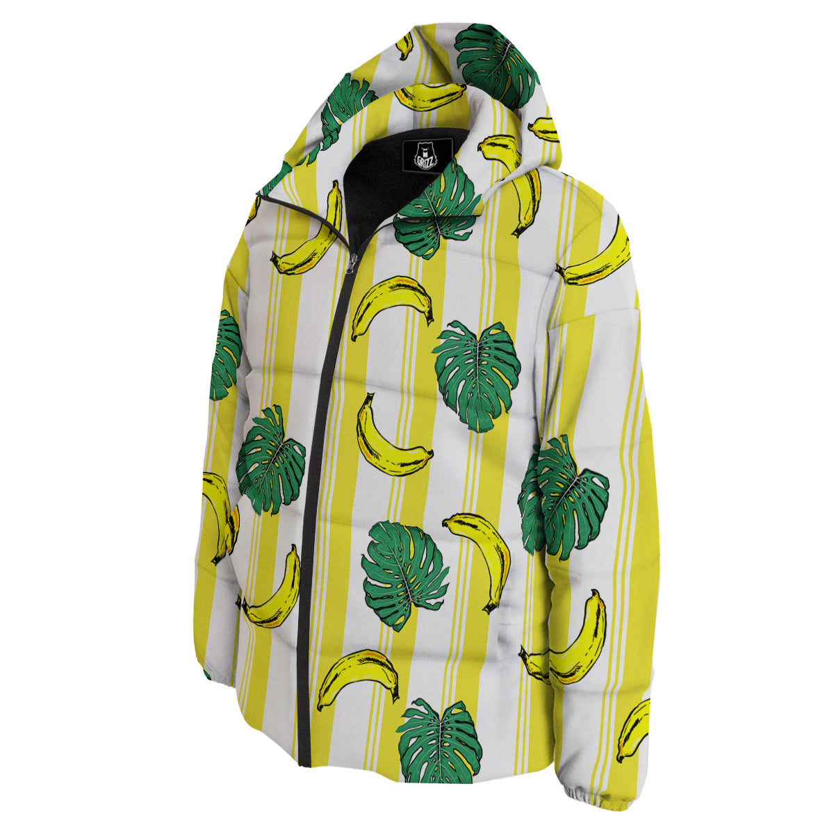 Banana Geometric Yellow Print Pattern Down Jacket-grizzshop