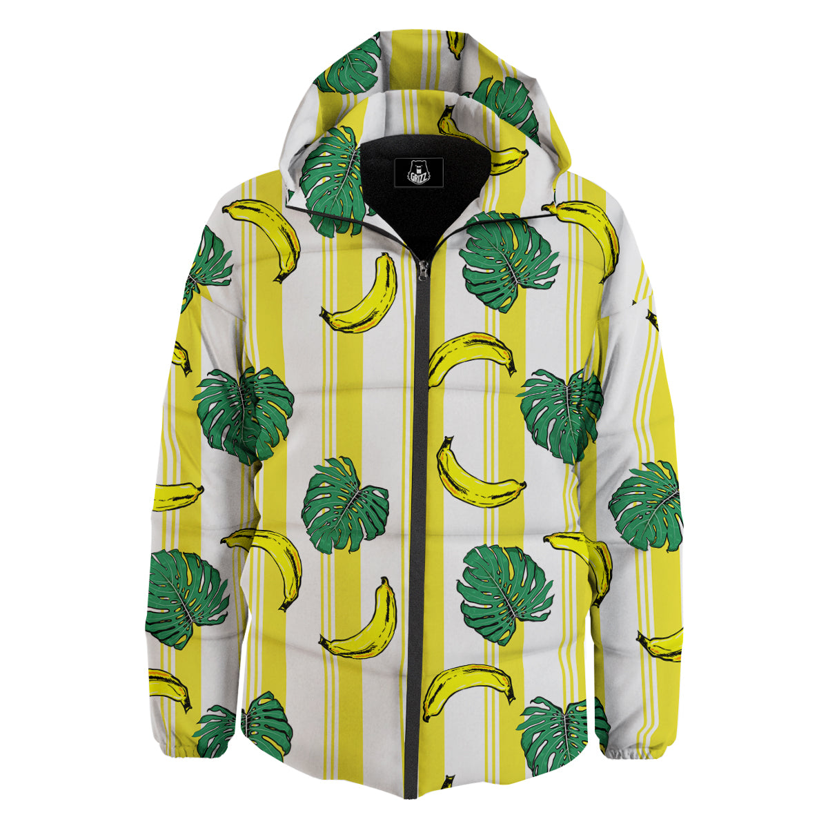Banana Geometric Yellow Print Pattern Down Jacket-grizzshop