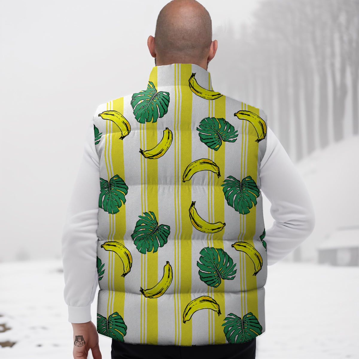 Banana Geometric Yellow Print Pattern Down Vest