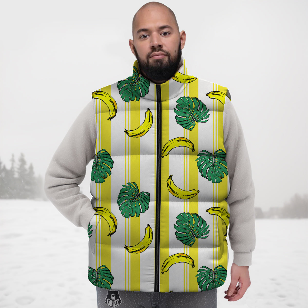 Banana Geometric Yellow Print Pattern Down Vest