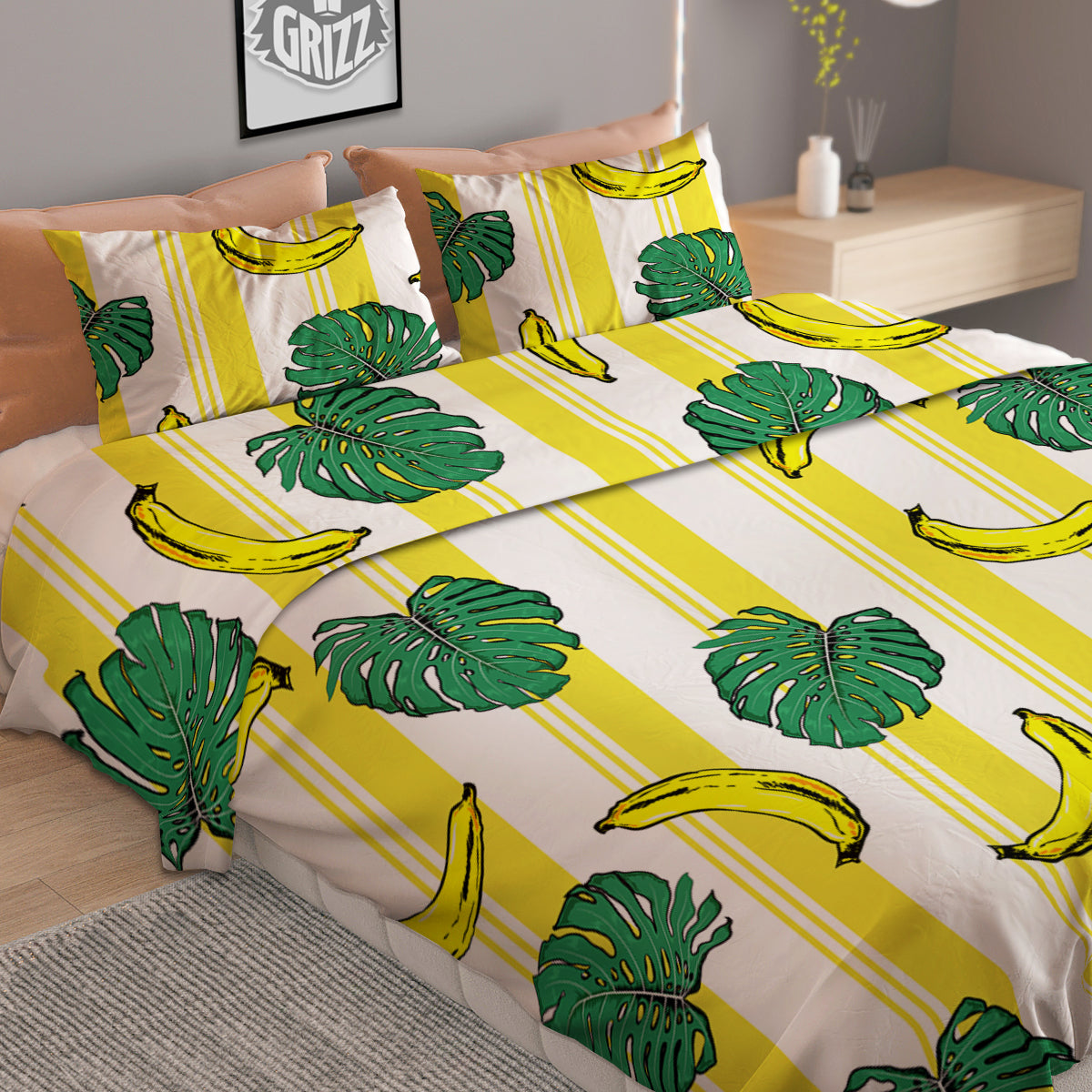 Banana Geometric Yellow Print Pattern Duvet Cover Bedding Set