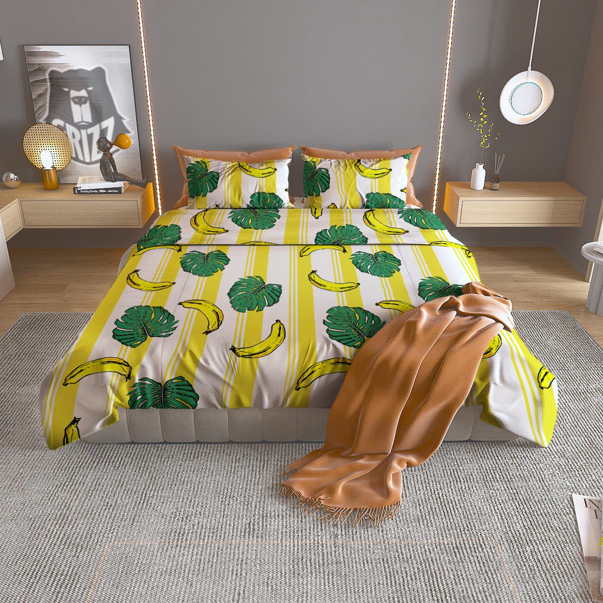 Banana Geometric Yellow Print Pattern Duvet Cover Bedding Set