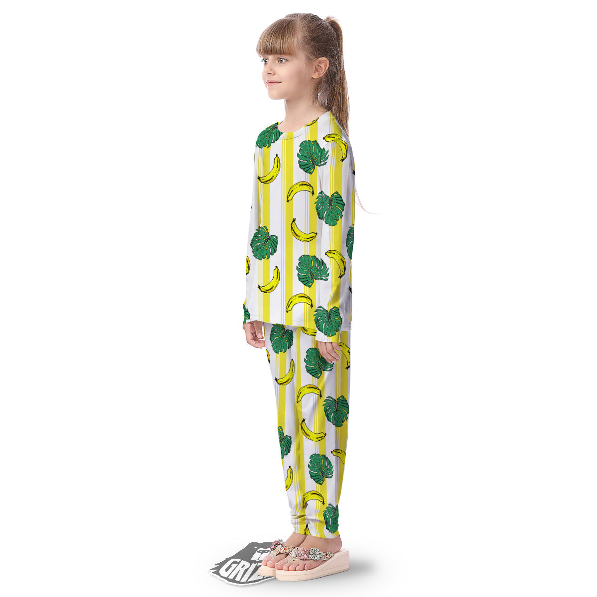 Banana Geometric Yellow Print Pattern Kid's Pajamas-grizzshop
