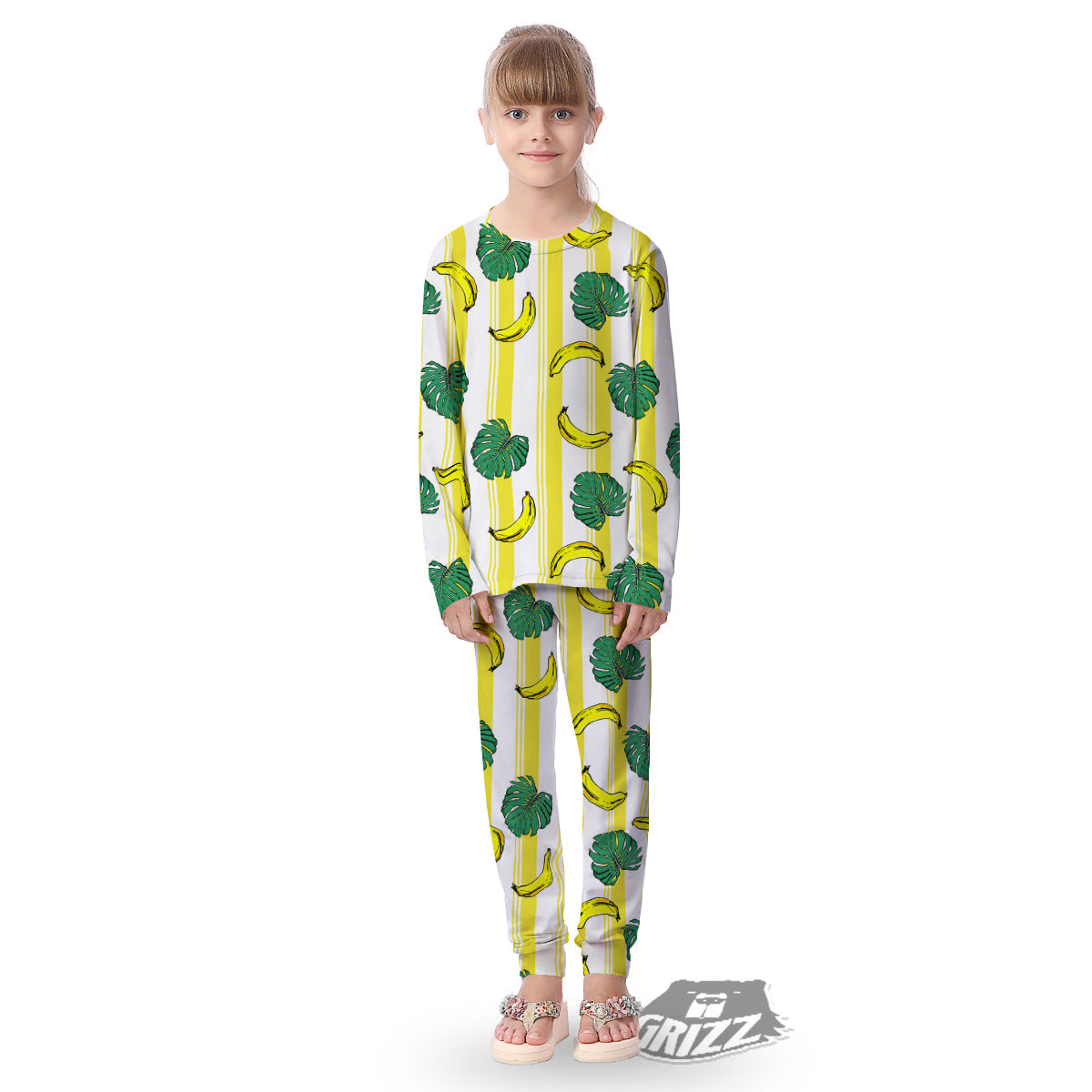 Banana Geometric Yellow Print Pattern Kid's Pajamas-grizzshop